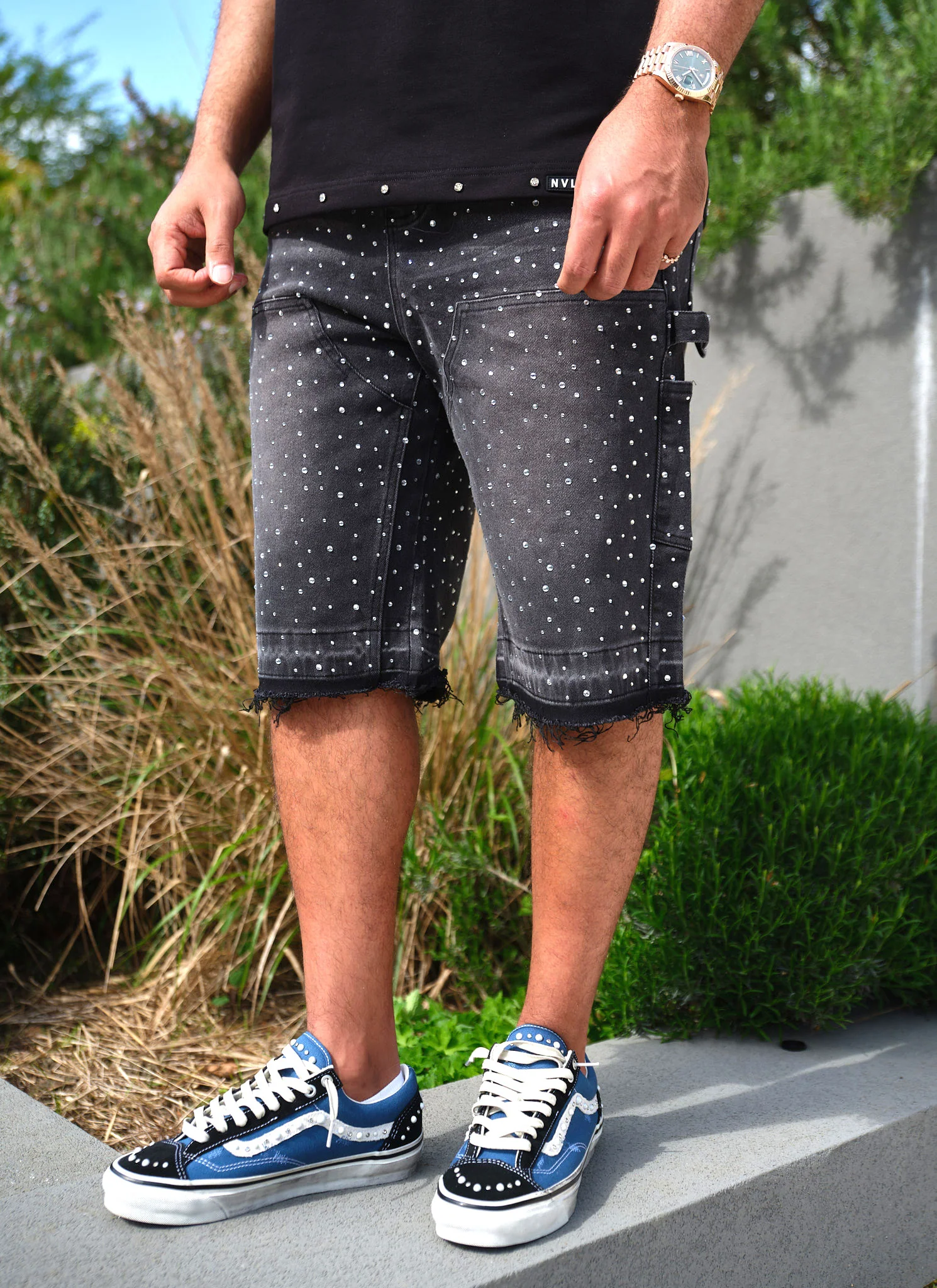 Vintage Flooded VVS Carpenter Denim Shorts - Black - Image 4