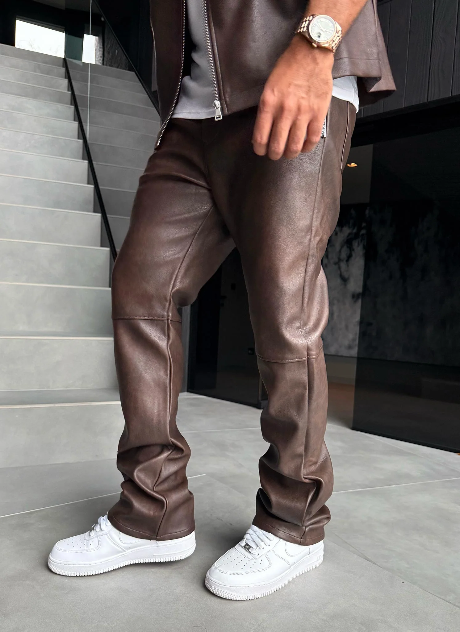 Vintage Heavyweight Leather Pants - Brown - Image 9