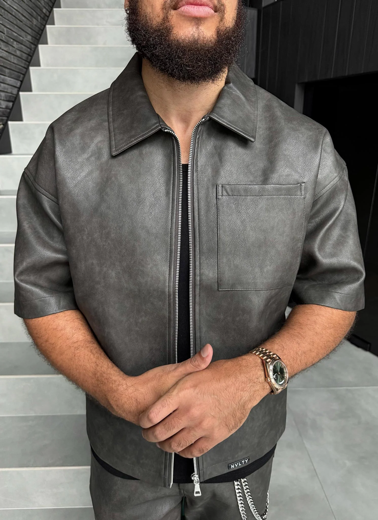 Vintage Heavyweight Leather Shirt - Black - Image 2
