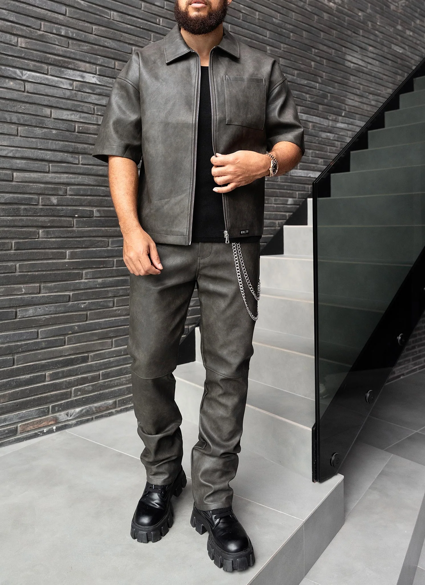Vintage Heavyweight Leather Shirt - Black - Image 4