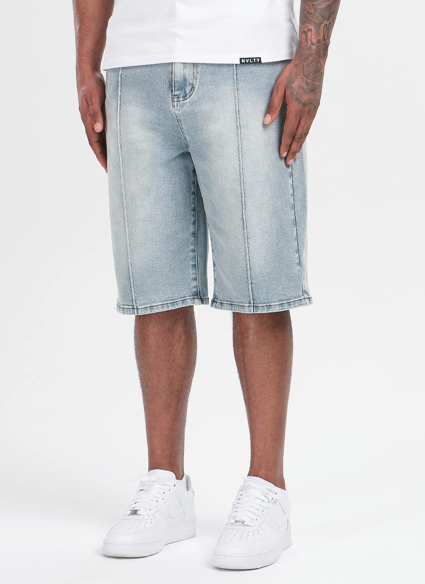 Vintage Pleat Denim Shorts - Blue - Image 3