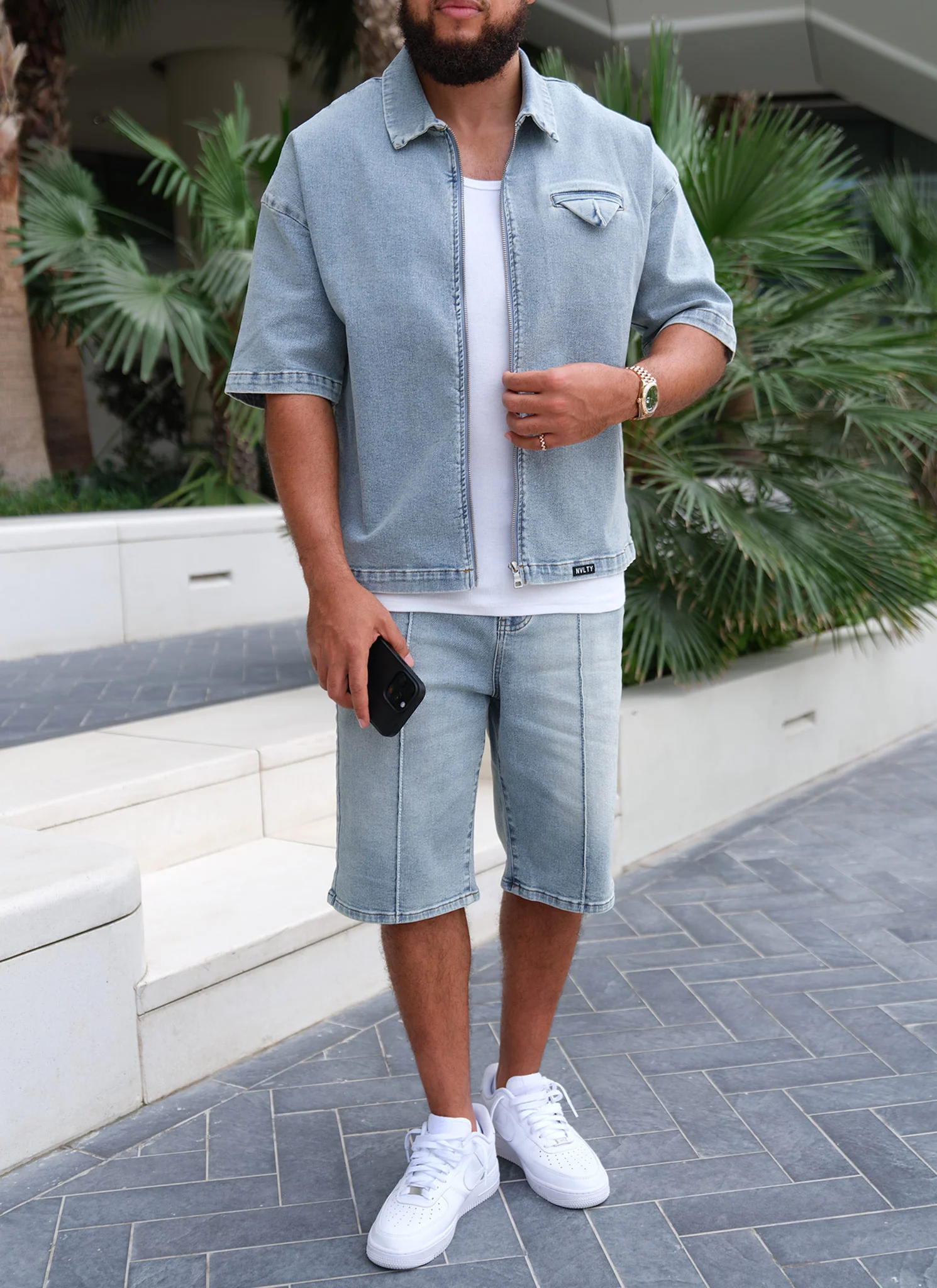 Vintage Pleat Denim Shorts - Blue - Image 6