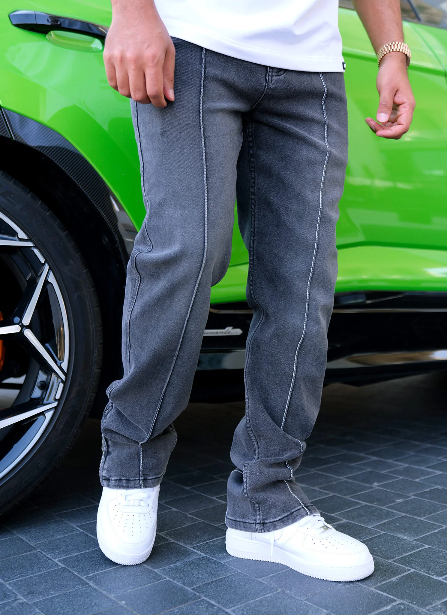 Vintage Pleat Jeans - Grey - Image 2