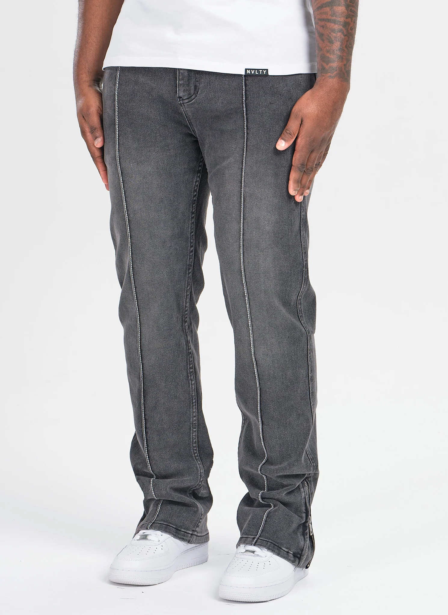 Vintage Pleat Jeans - Grey - Image 3