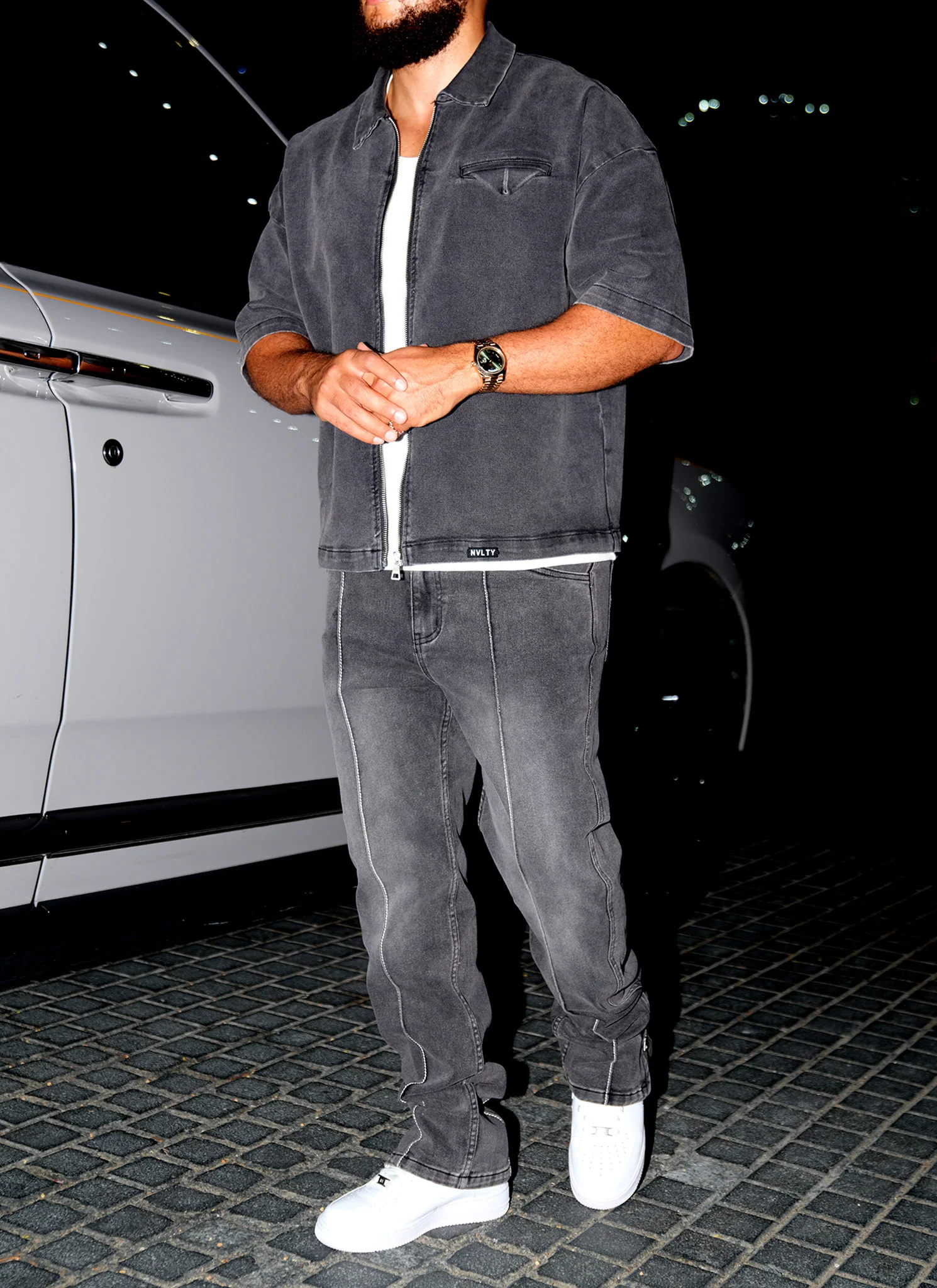 Vintage Pleat Jeans - Grey - Image 8