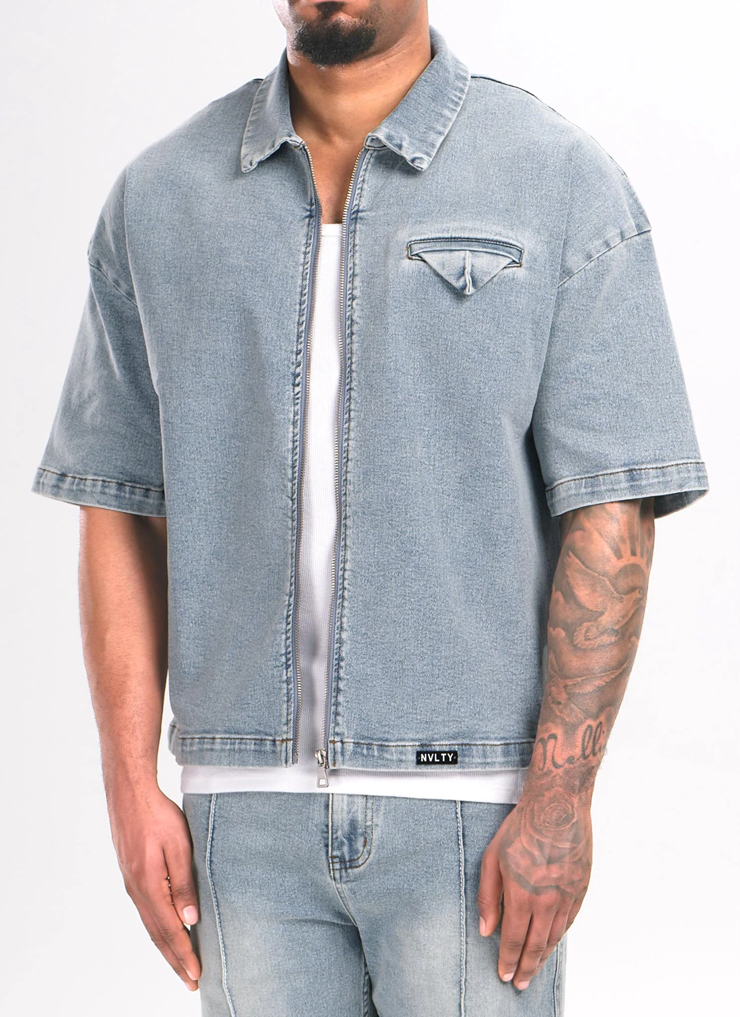 Vintage Pocket Square Denim Shirt - Blue - Image 3