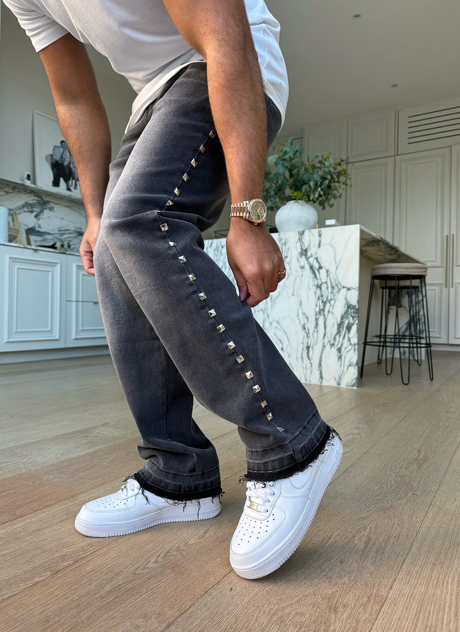 Vintage Pyramid Studded Jeans - Black - Image 2