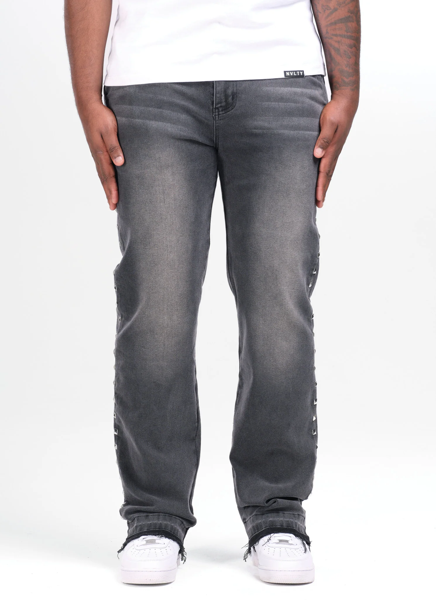 Vintage Pyramid Studded Jeans - Black - Image 5
