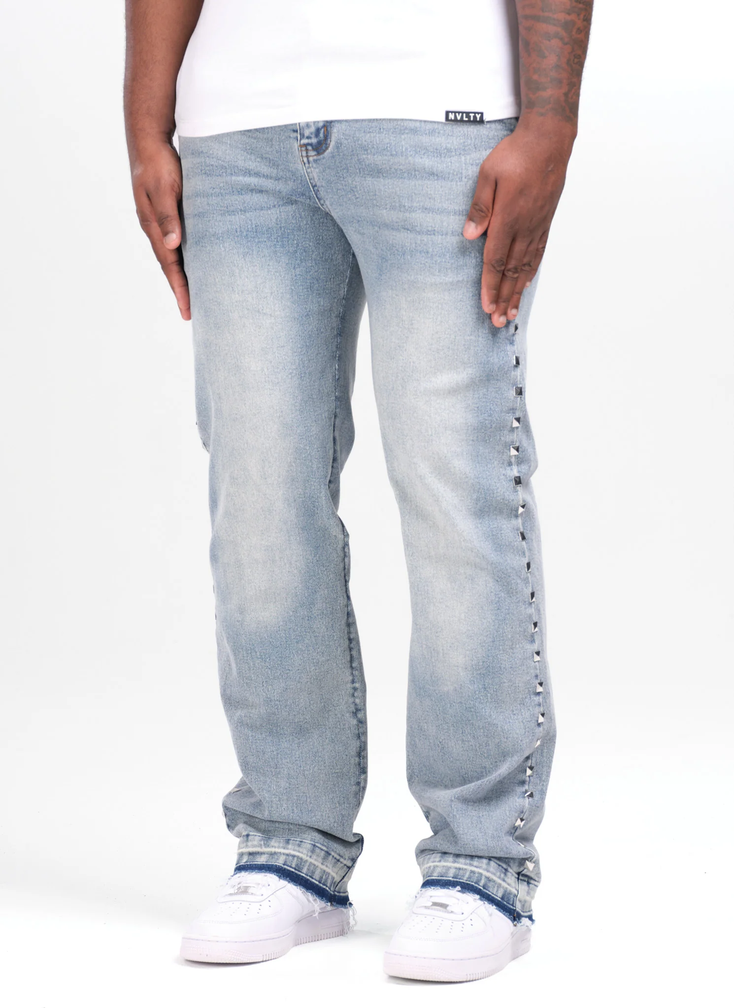 Vintage Pyramid Studded Jeans - Blue - Image 3