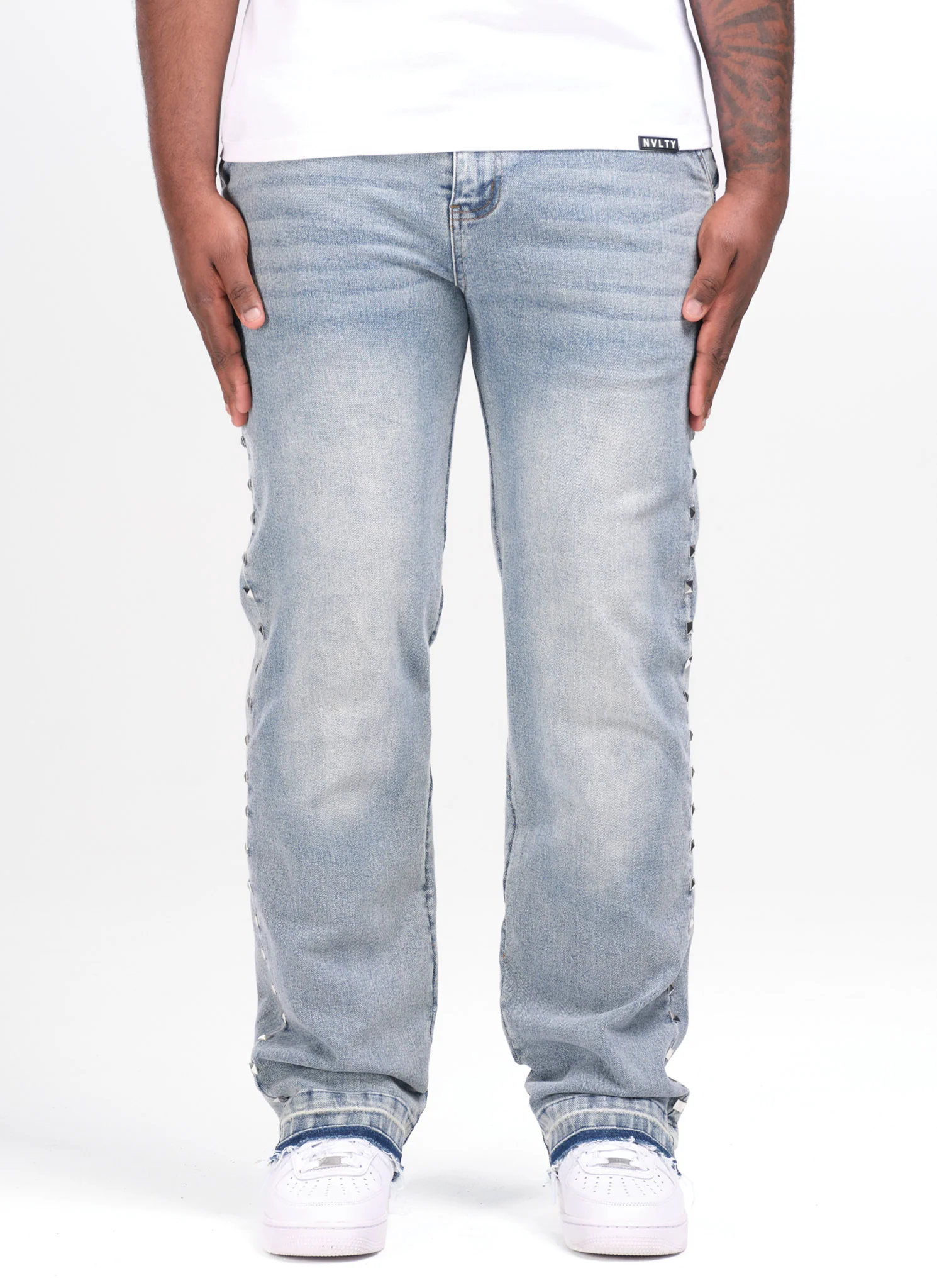 Vintage Pyramid Studded Jeans - Blue - Image 5
