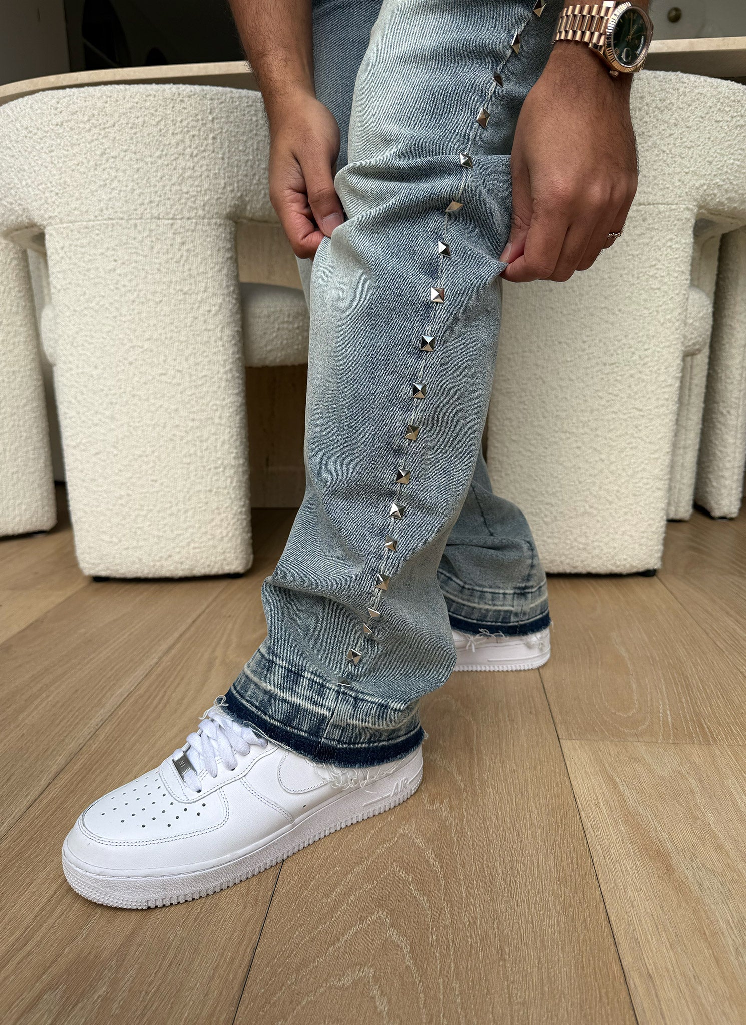 Vintage Pyramid Studded Jeans - Blue - Image 6