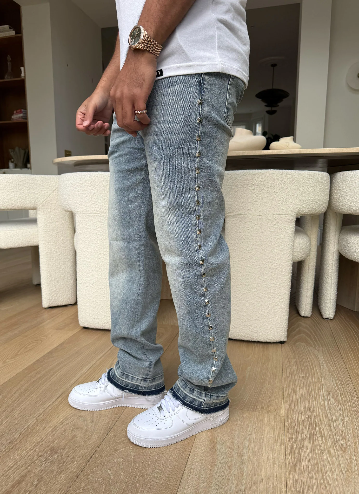Vintage Pyramid Studded Jeans - Blue - Image 8