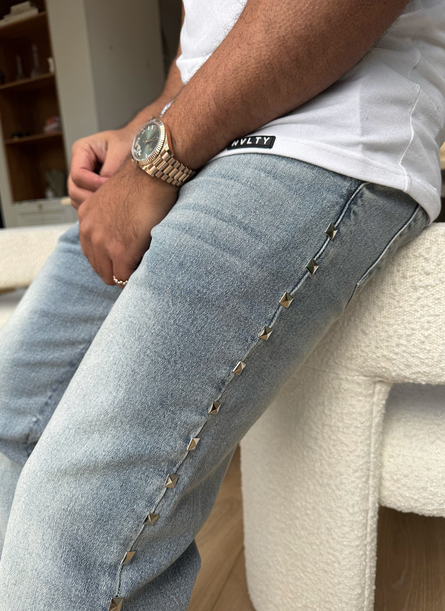 Vintage Pyramid Studded Jeans - Blue - Image 9