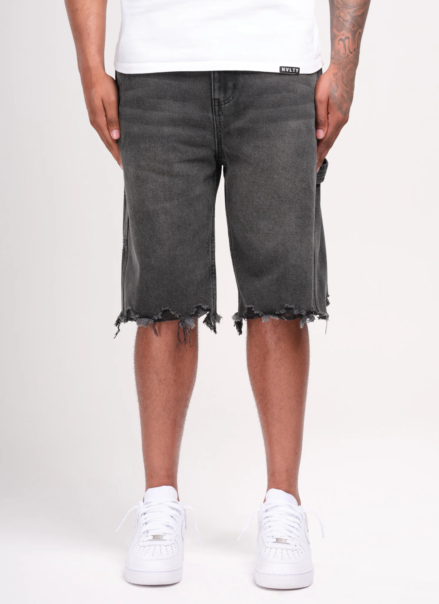 Vintage Raw Hem Denim Shorts - Black - Image 2