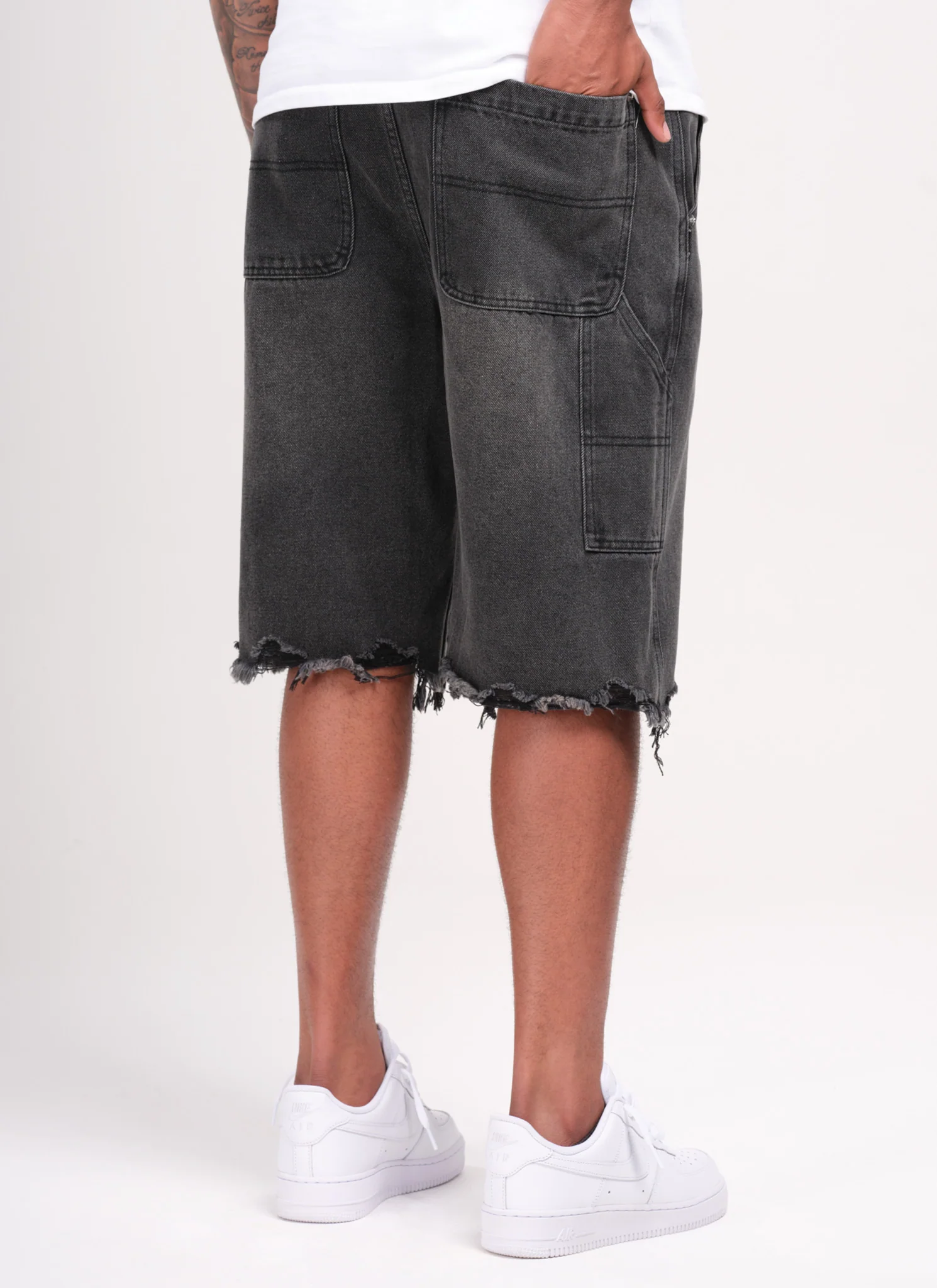 Vintage Raw Hem Denim Shorts - Black - Image 4