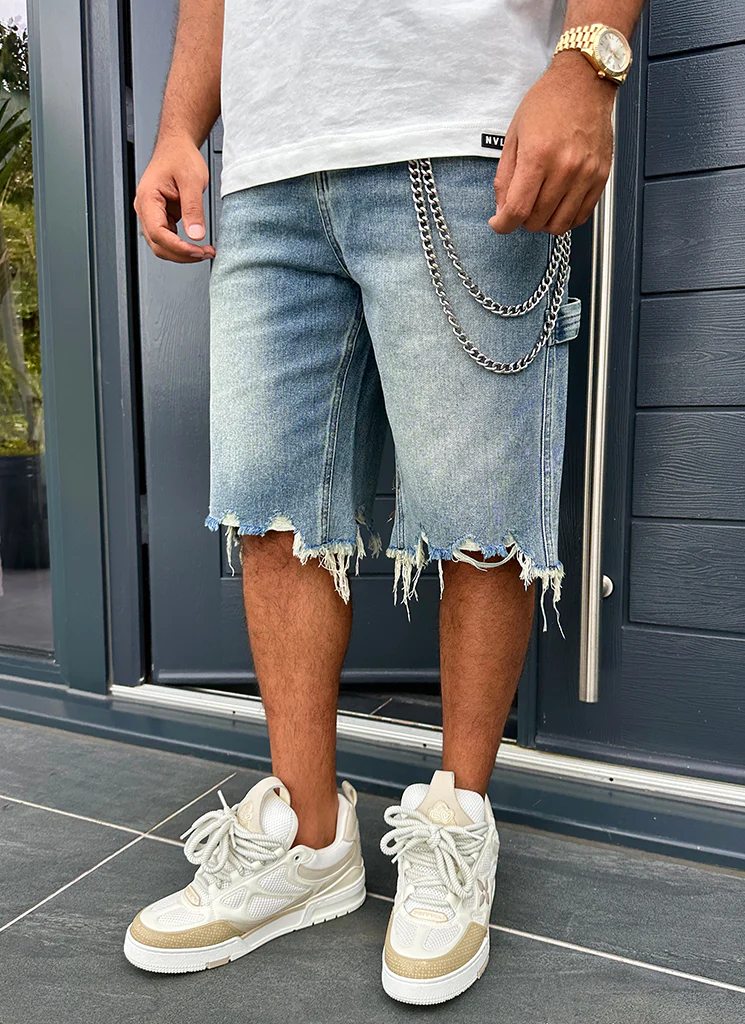 Vintage Raw Hem Denim Shorts - Blue - Image 10