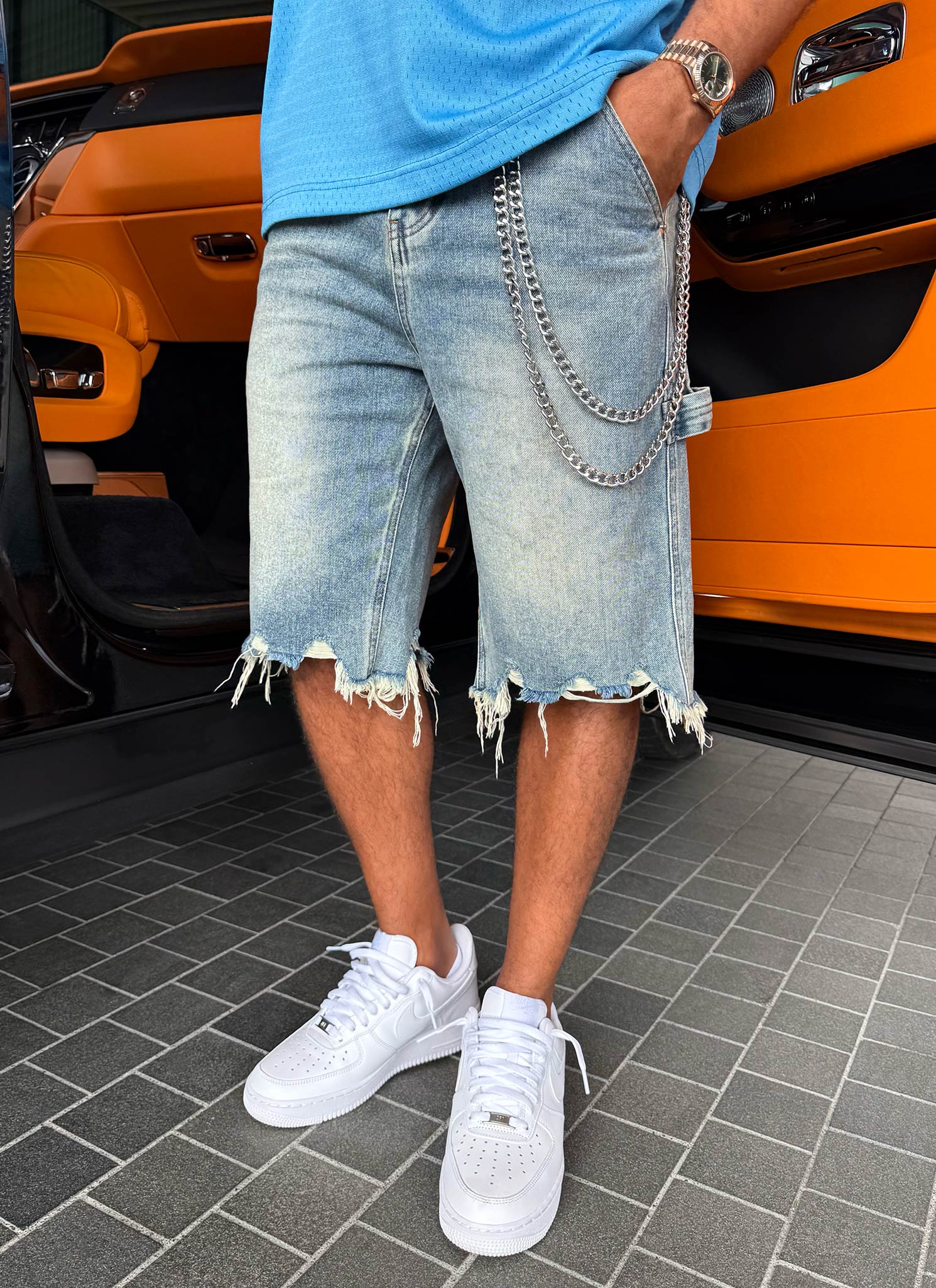 Vintage Raw Hem Denim Shorts - Blue - Image 12