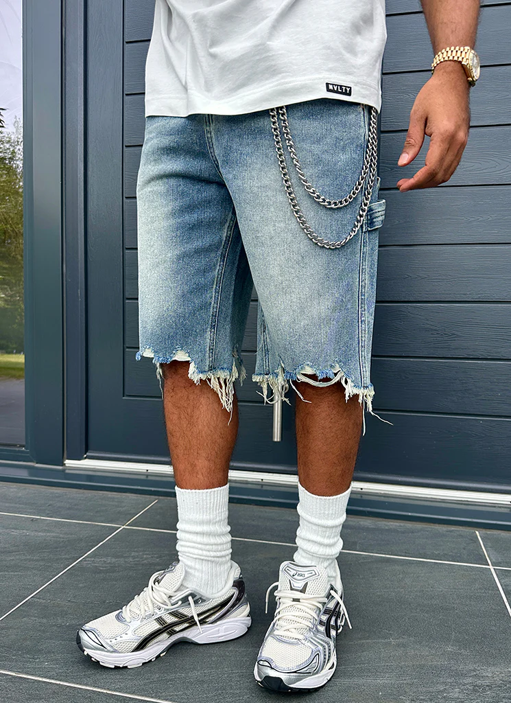 Vintage Raw Hem Denim Shorts - Blue - Image 13