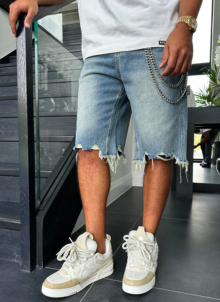 Vintage Raw Hem Denim Shorts - Blue - Image 14