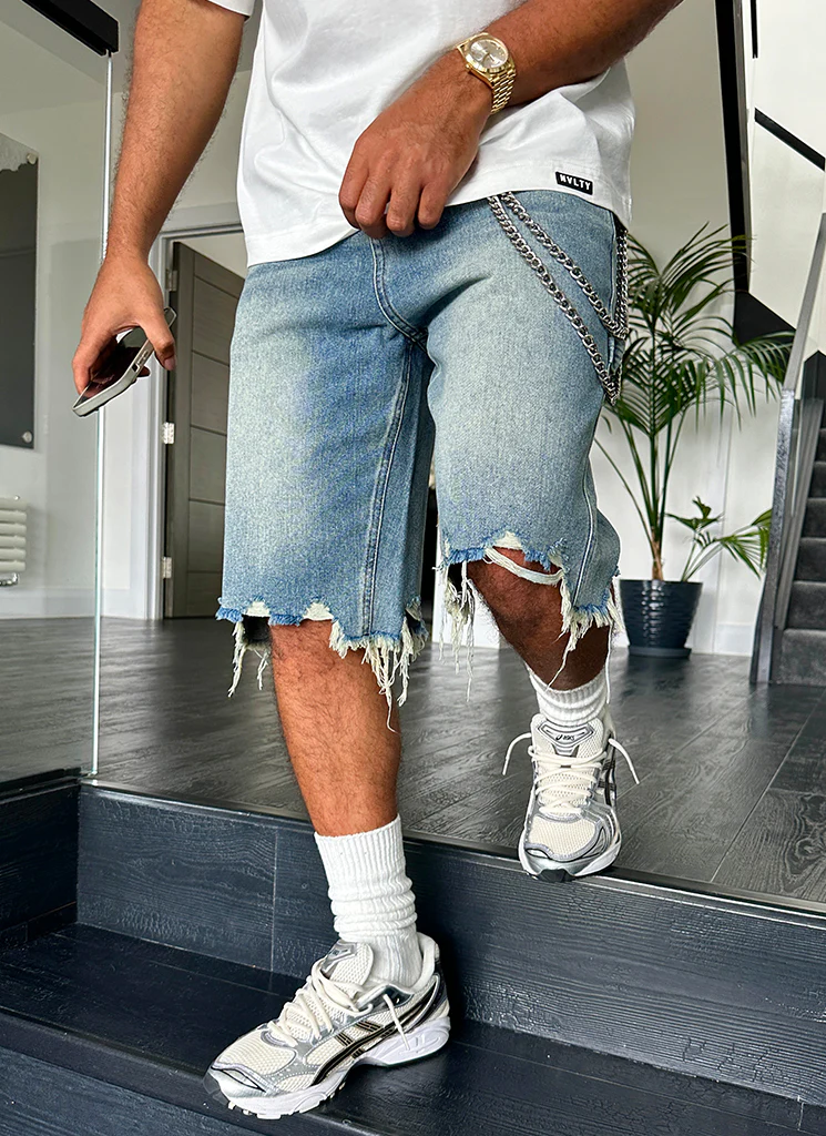 Vintage Raw Hem Denim Shorts - Blue - Image 16