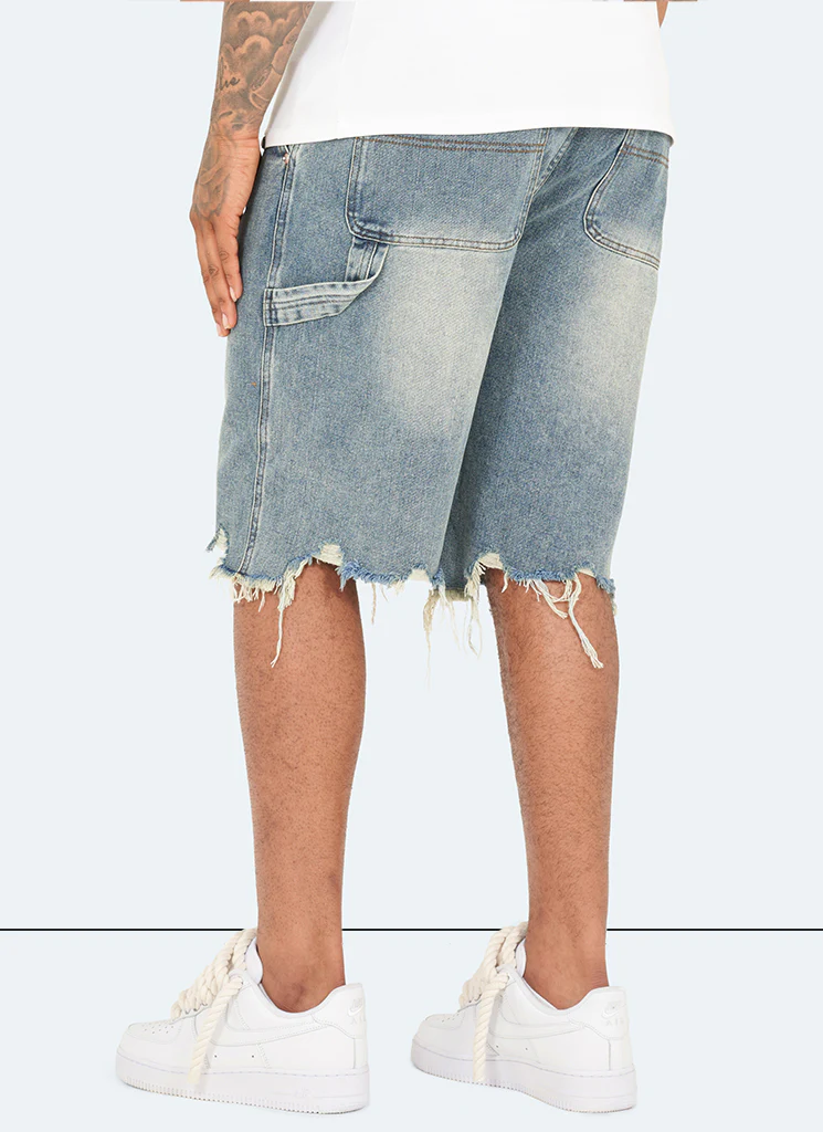 Vintage Raw Hem Denim Shorts - Blue - Image 4