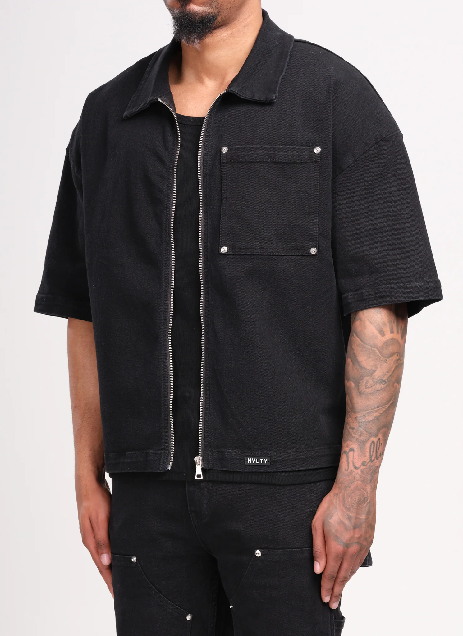 Vintage Rivet Denim Shirt - Black - Image 2