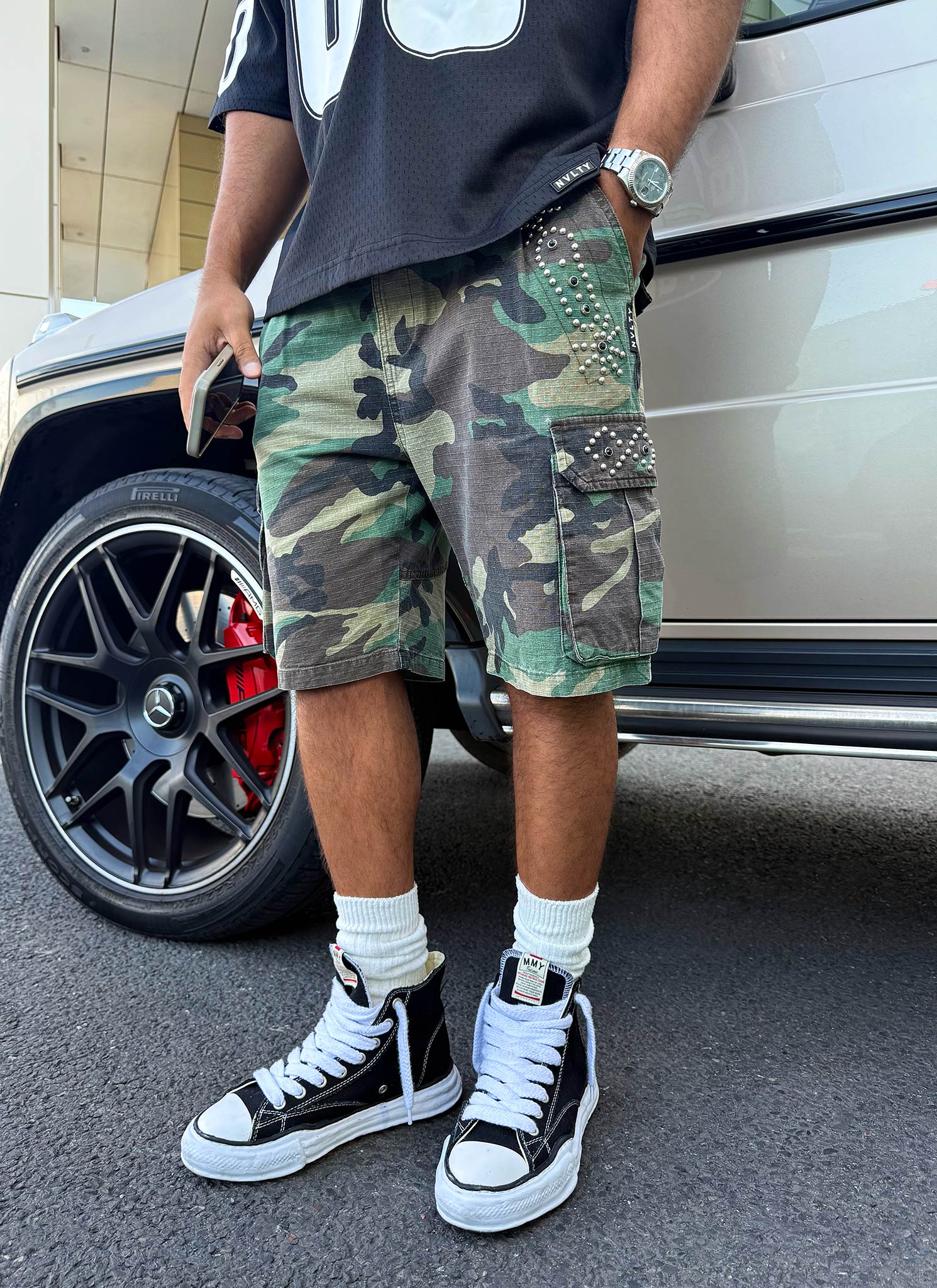 Vintage Studded Cargo Shorts - Camo - Image 13
