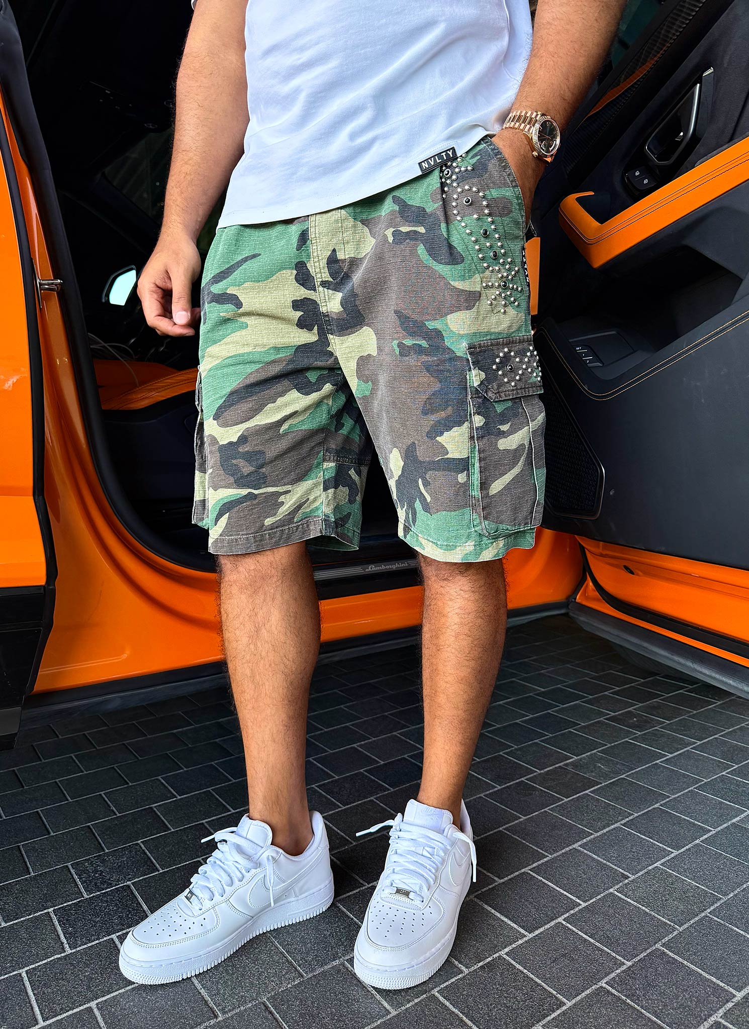 Vintage Studded Cargo Shorts - Camo - Image 14