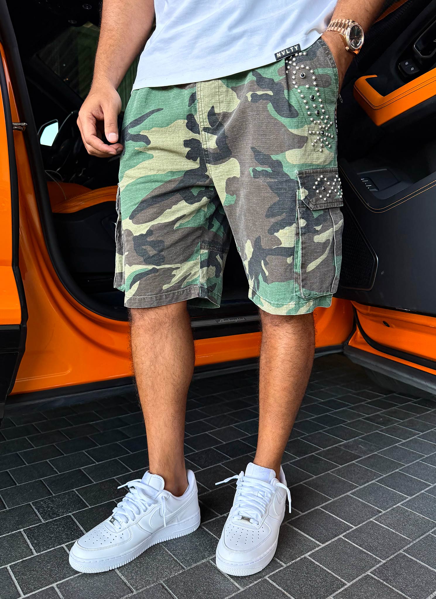 Vintage Studded Cargo Shorts - Camo - Image 16