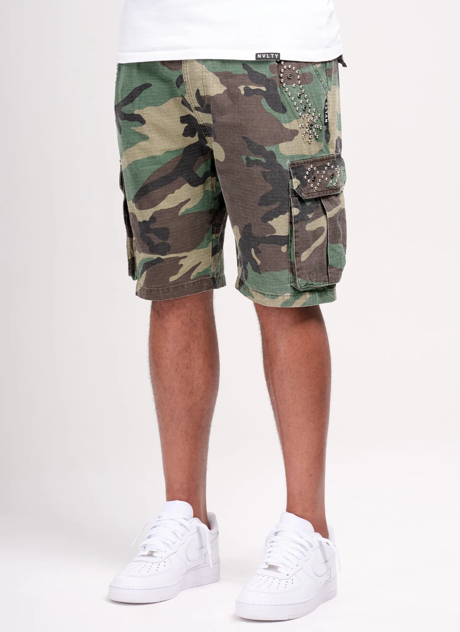 Vintage Studded Cargo Shorts - Camo - Image 3