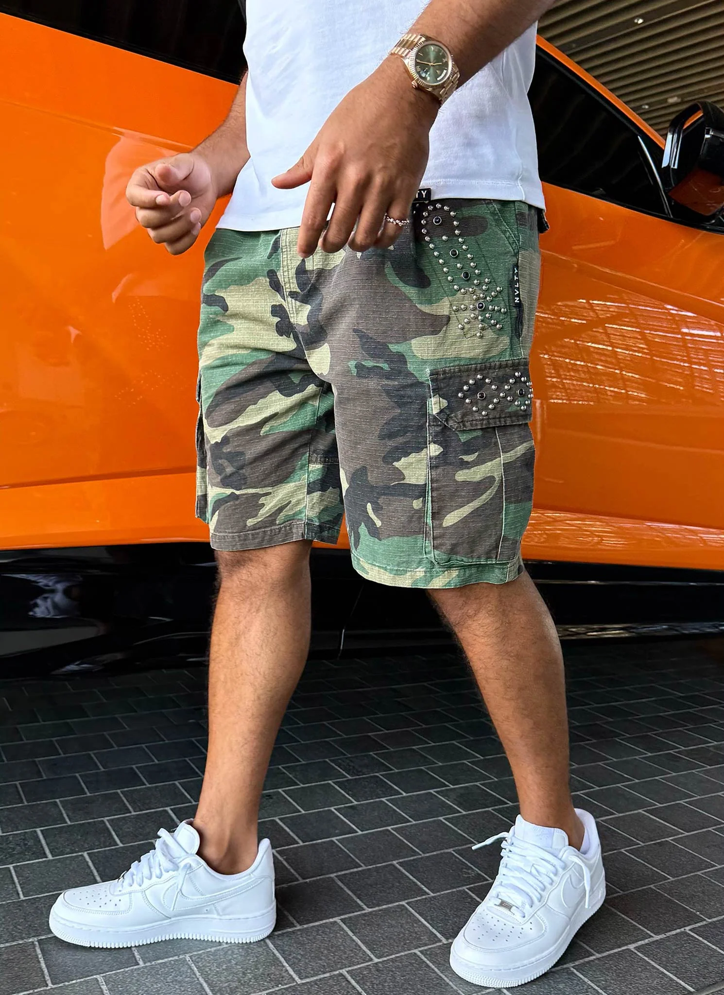 Vintage Studded Cargo Shorts - Camo - Image 4