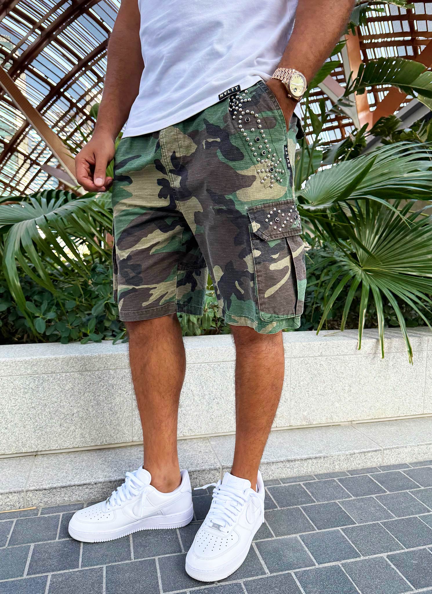 Vintage Studded Cargo Shorts - Camo - Image 6