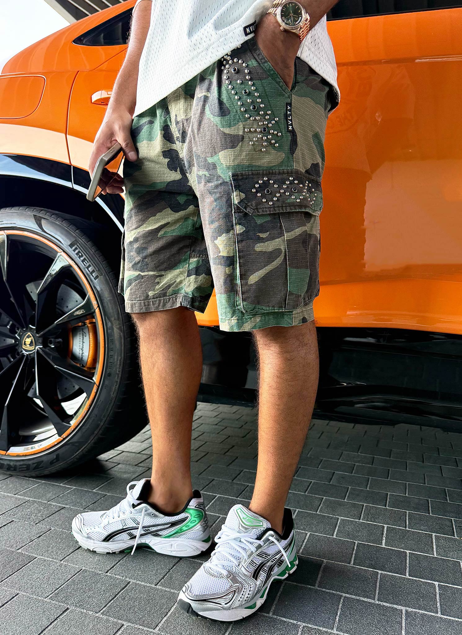 Vintage Studded Cargo Shorts - Camo - Image 9