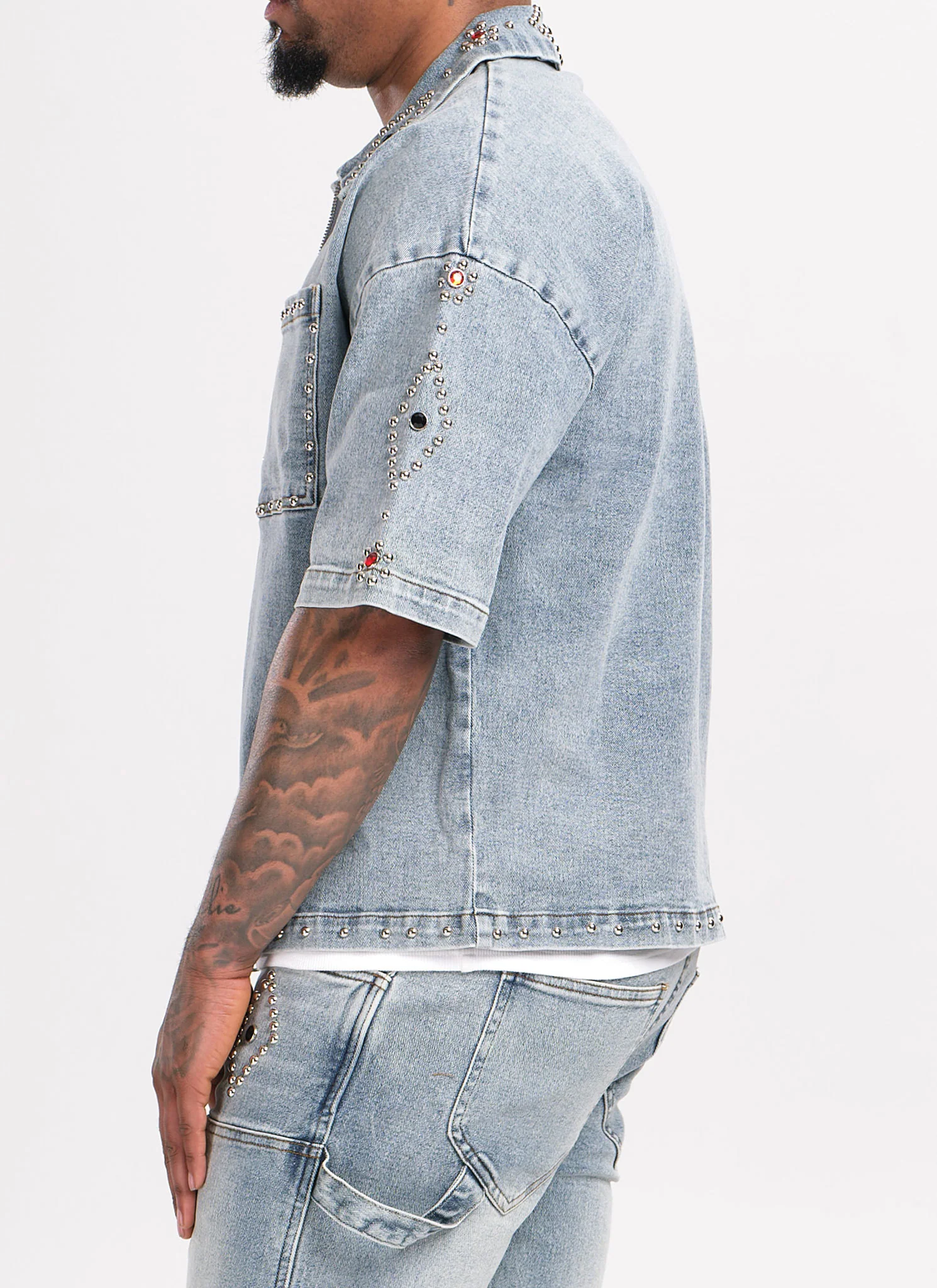 Vintage Studded Denim Shirt - Blue - Image 5