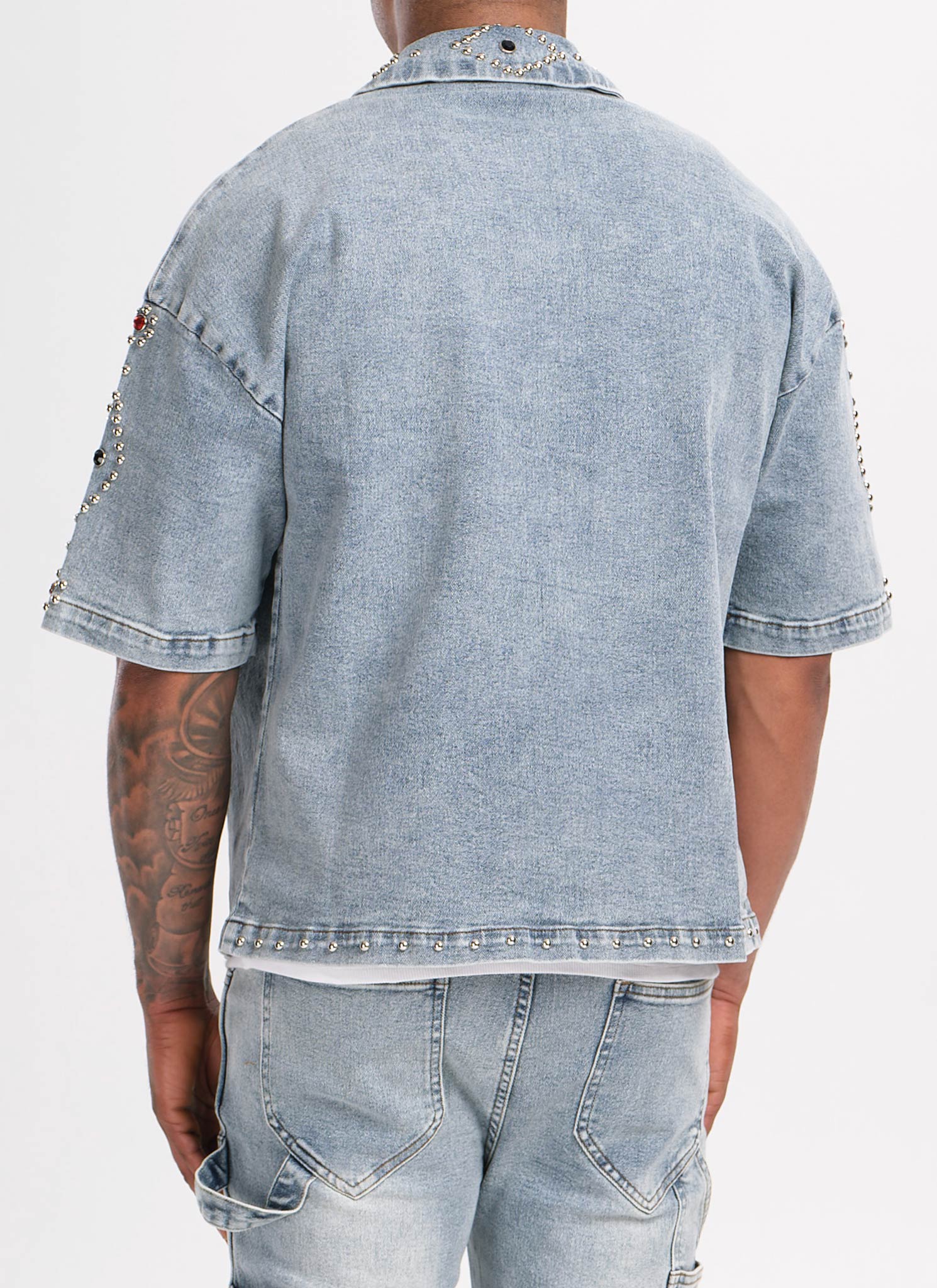 Vintage Studded Denim Shirt - Blue - Image 7