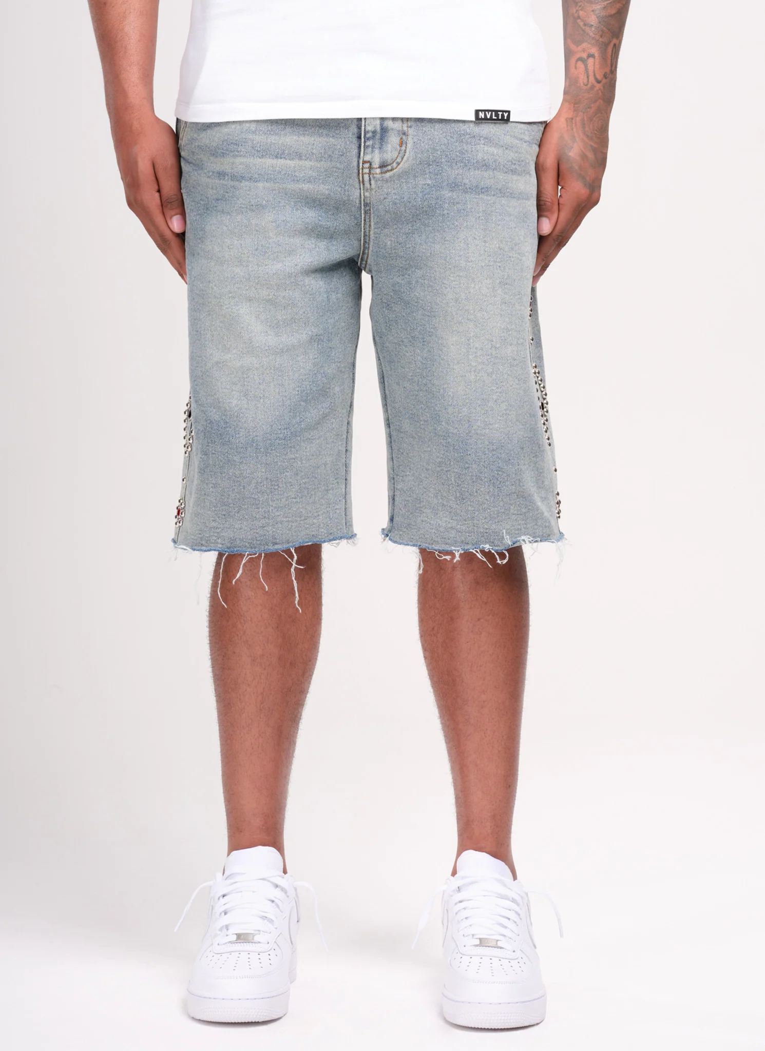 Vintage Studded Denim Shorts - Blue - Image 4