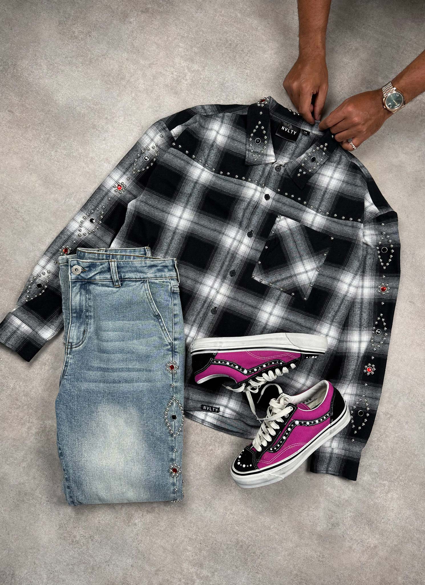Vintage Studded Flannel - Black - Image 10