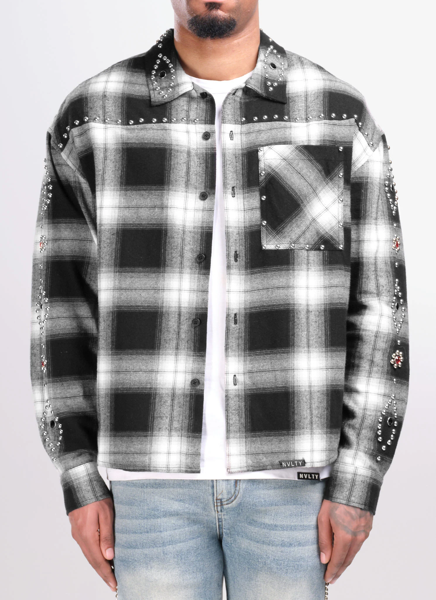 Vintage Studded Flannel - Black - Image 3
