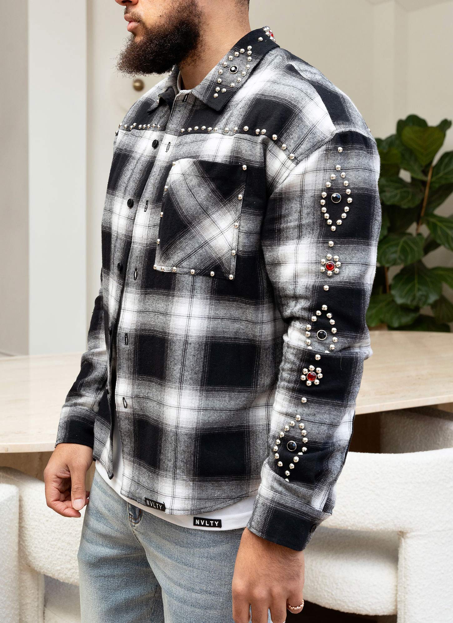 Vintage Studded Flannel - Black - Image 7