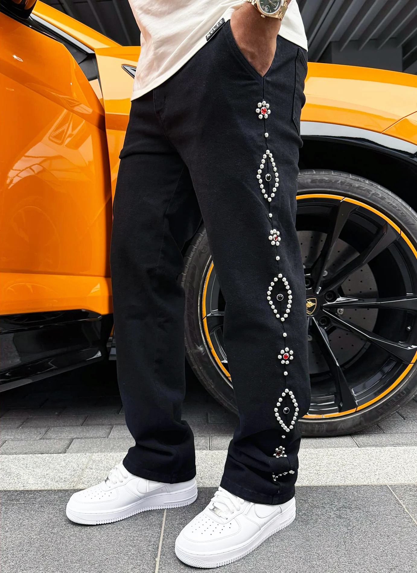 Vintage Studded Jeans - Black - Image 10