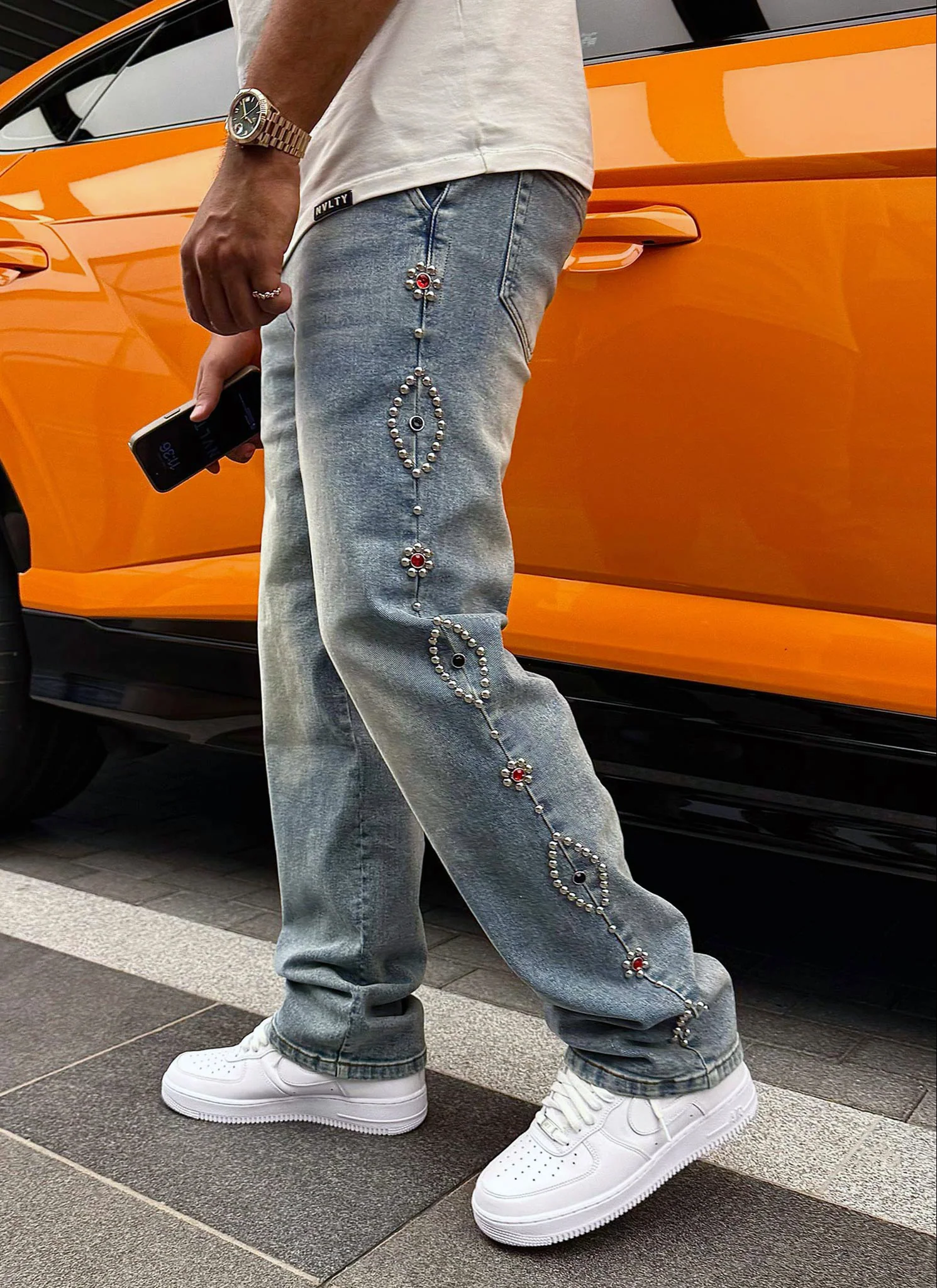 Vintage Studded Jeans - Blue - Image 12
