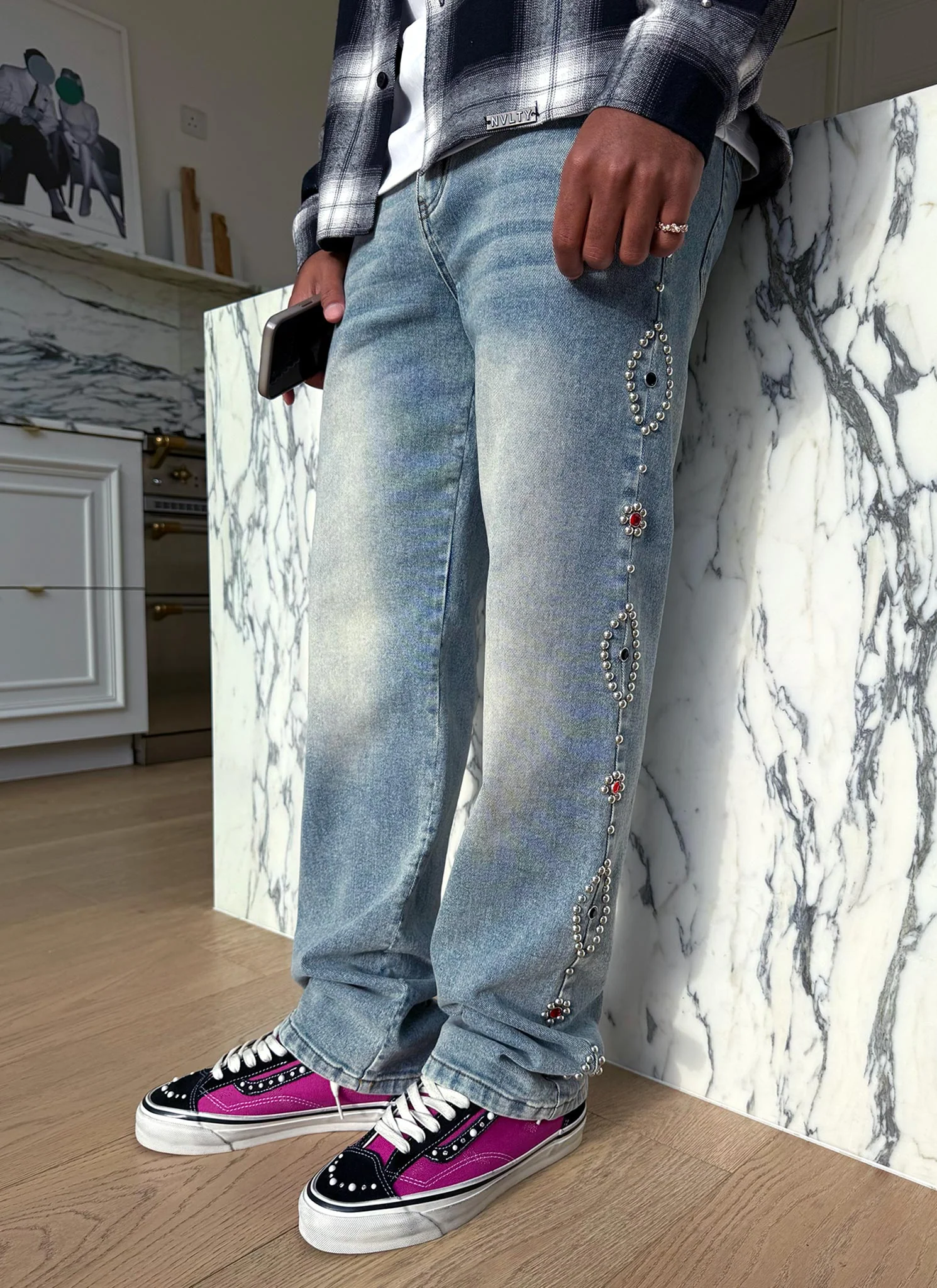 Vintage Studded Jeans - Blue - Image 13