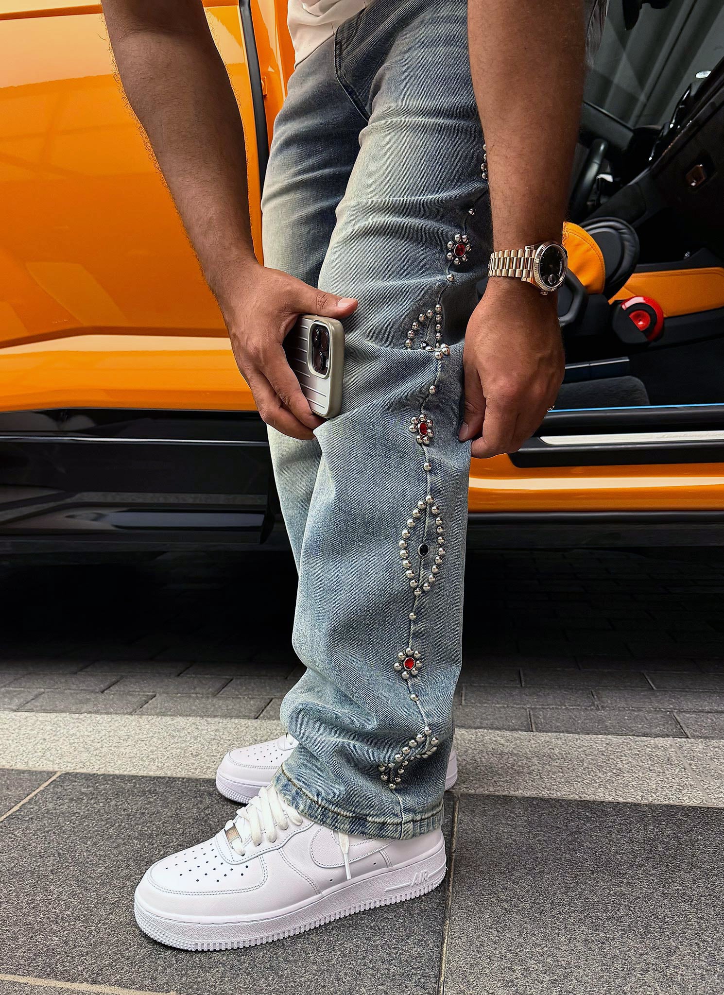 Vintage Studded Jeans - Blue - Image 14