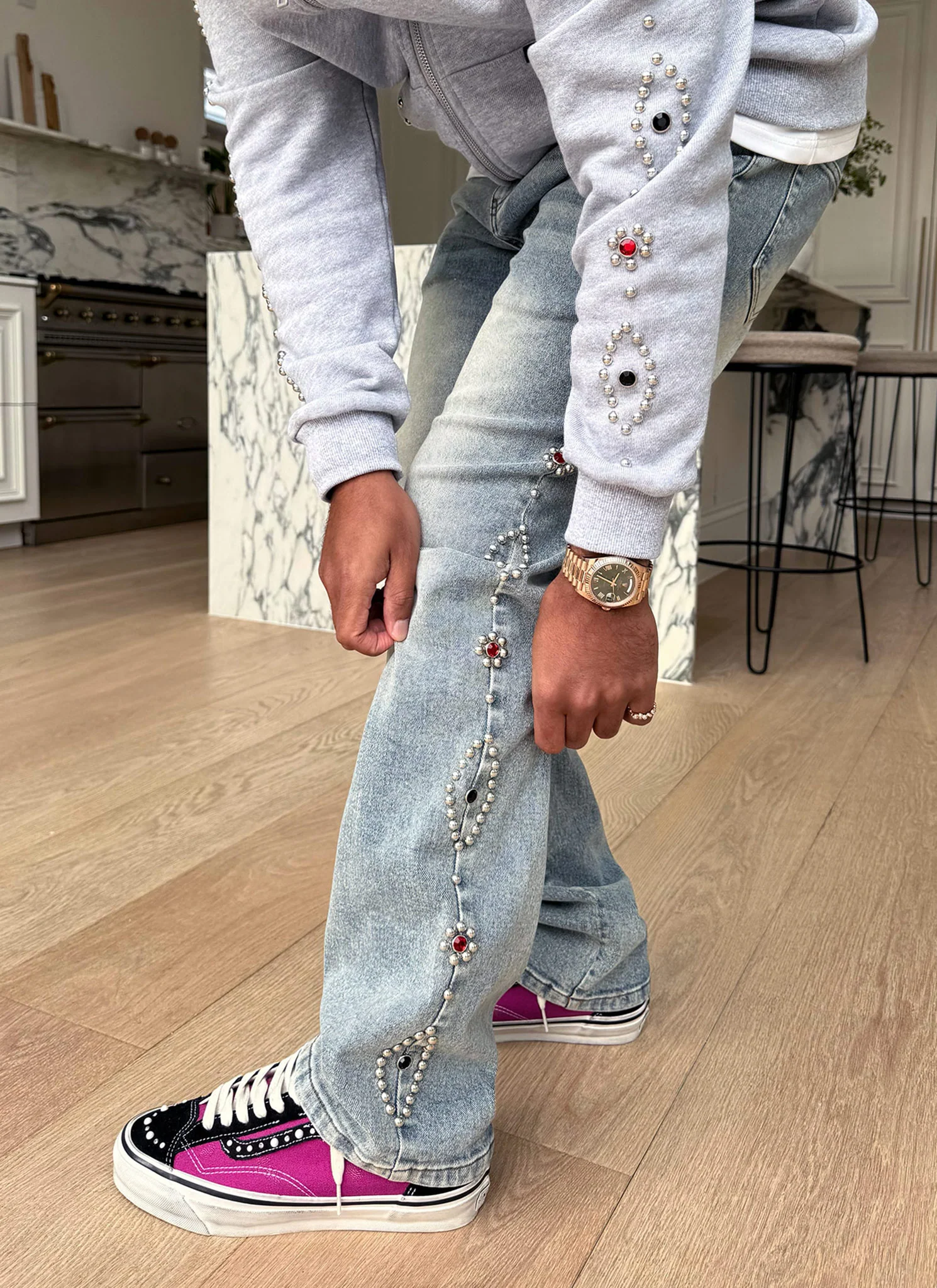 Vintage Studded Jeans - Blue - Image 15