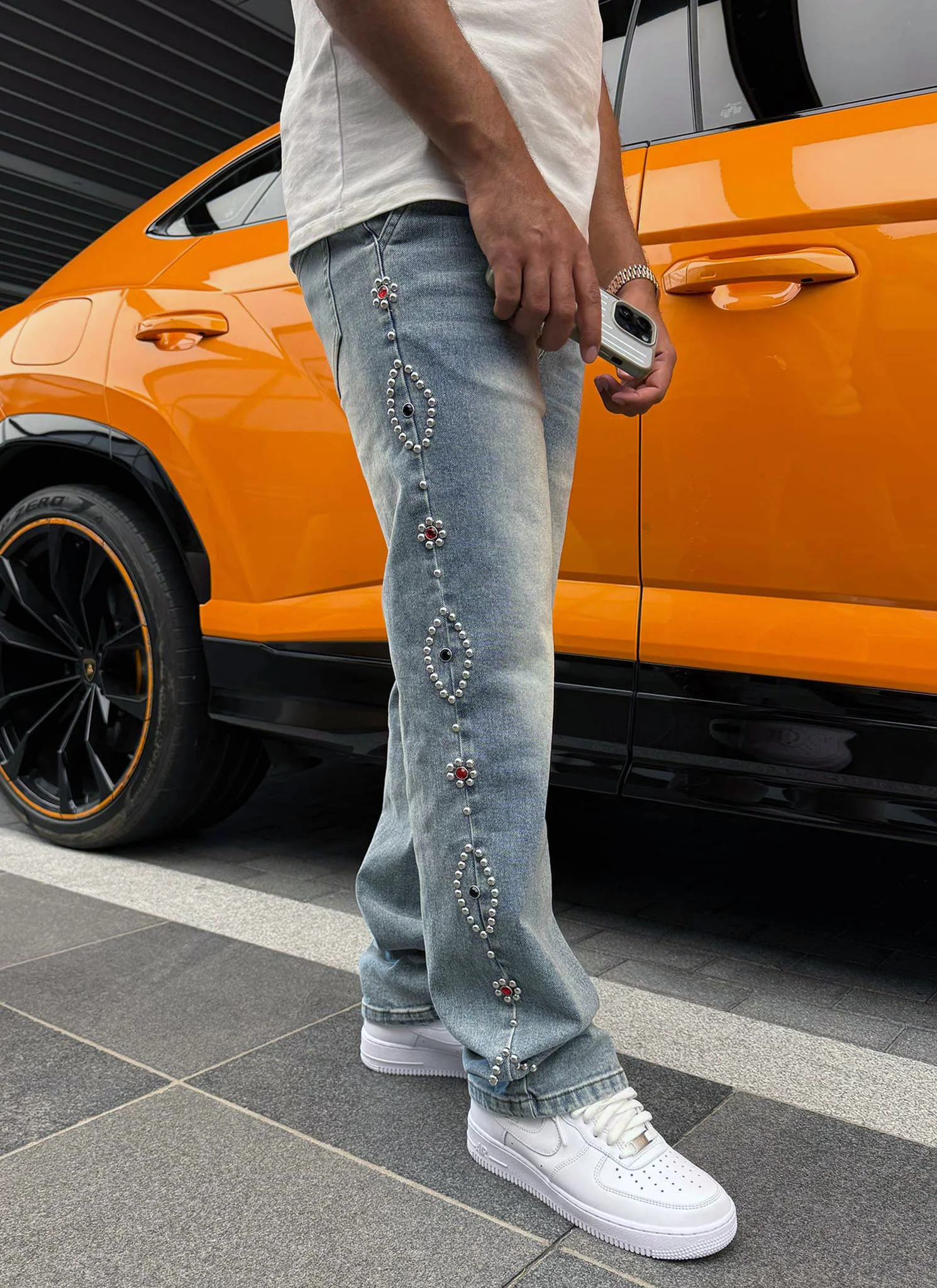 Vintage Studded Jeans - Blue - Image 7
