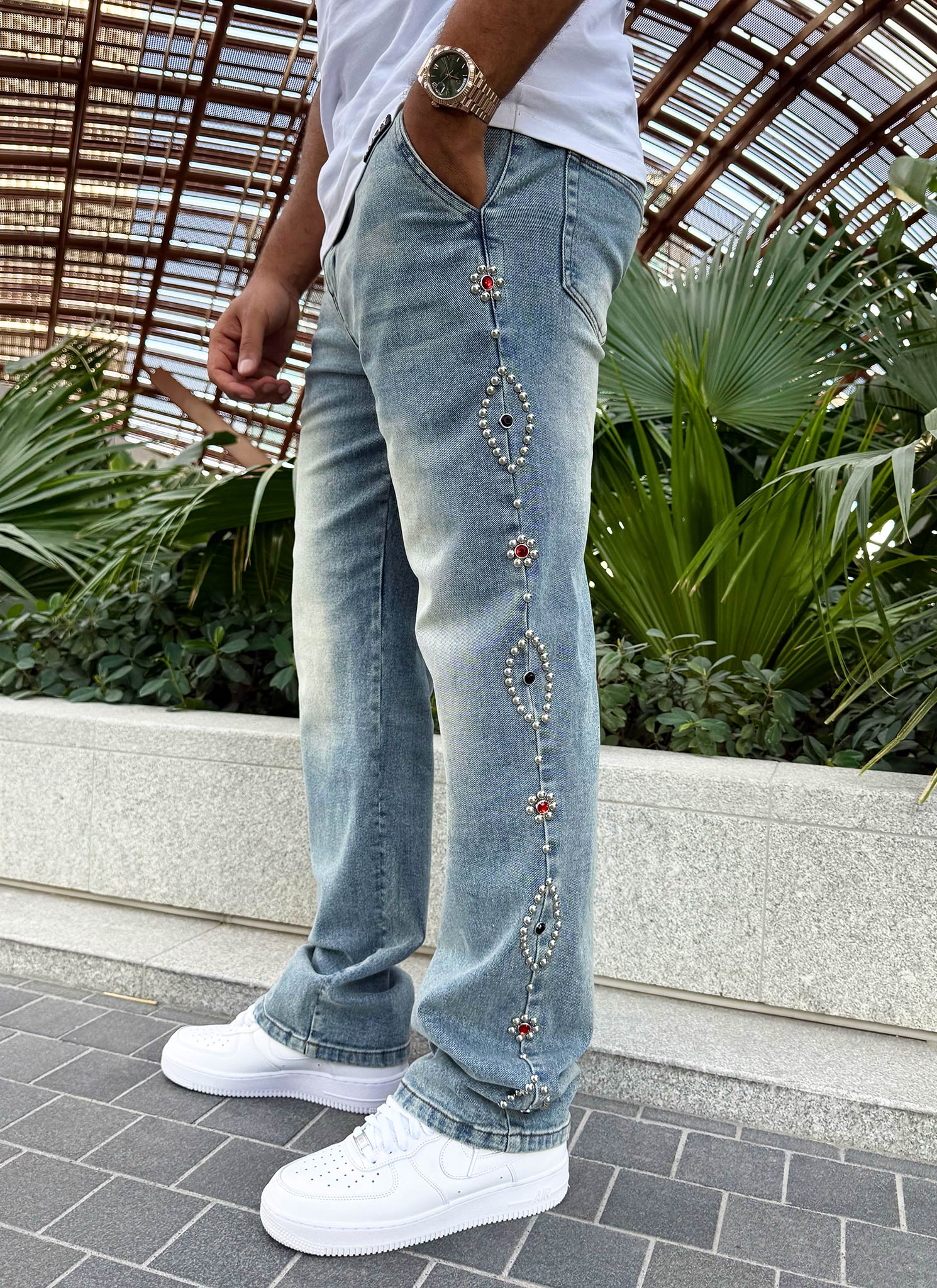 Vintage Studded Jeans - Blue - Image 9