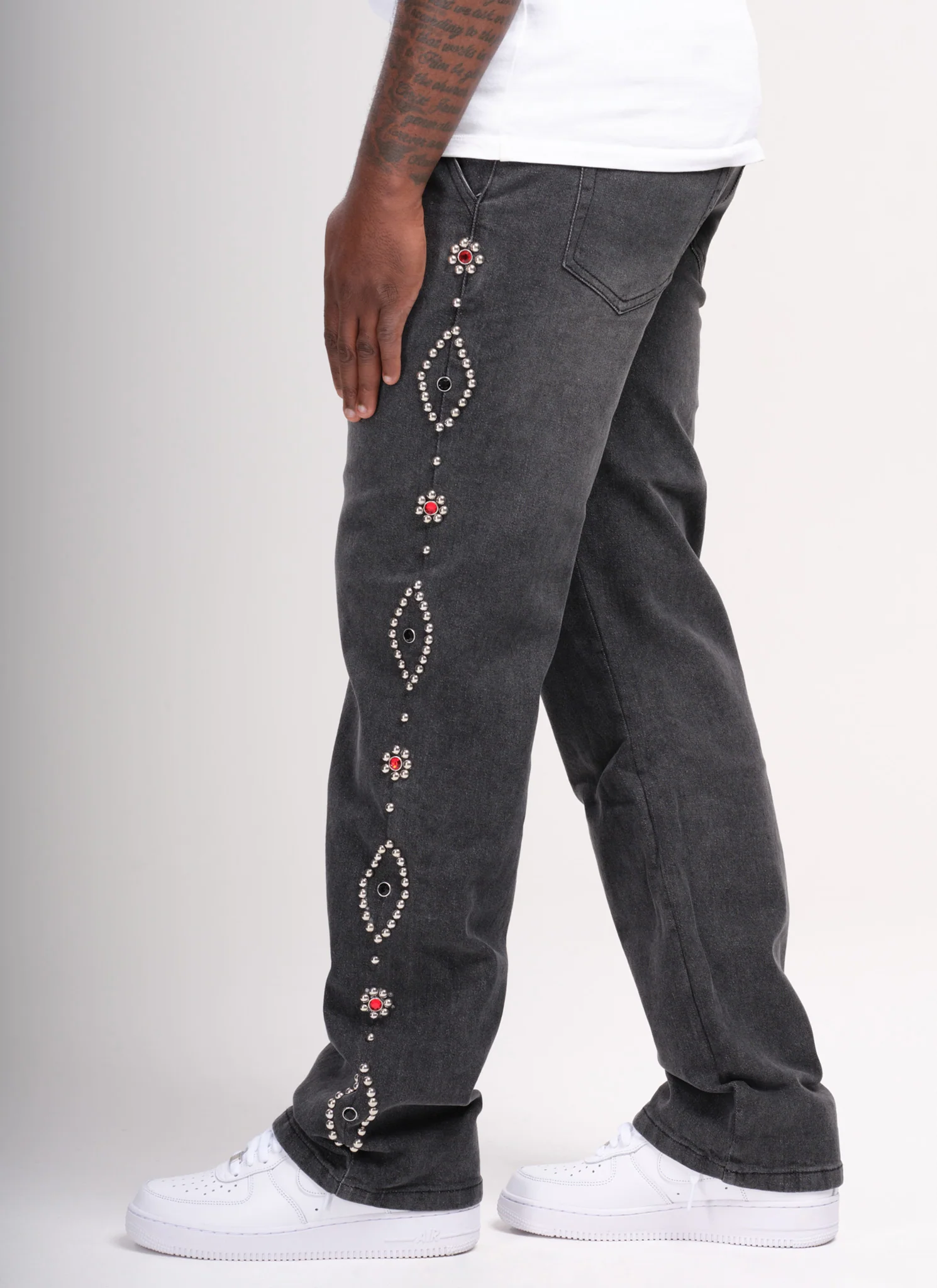 Vintage Studded Jeans - Grey
