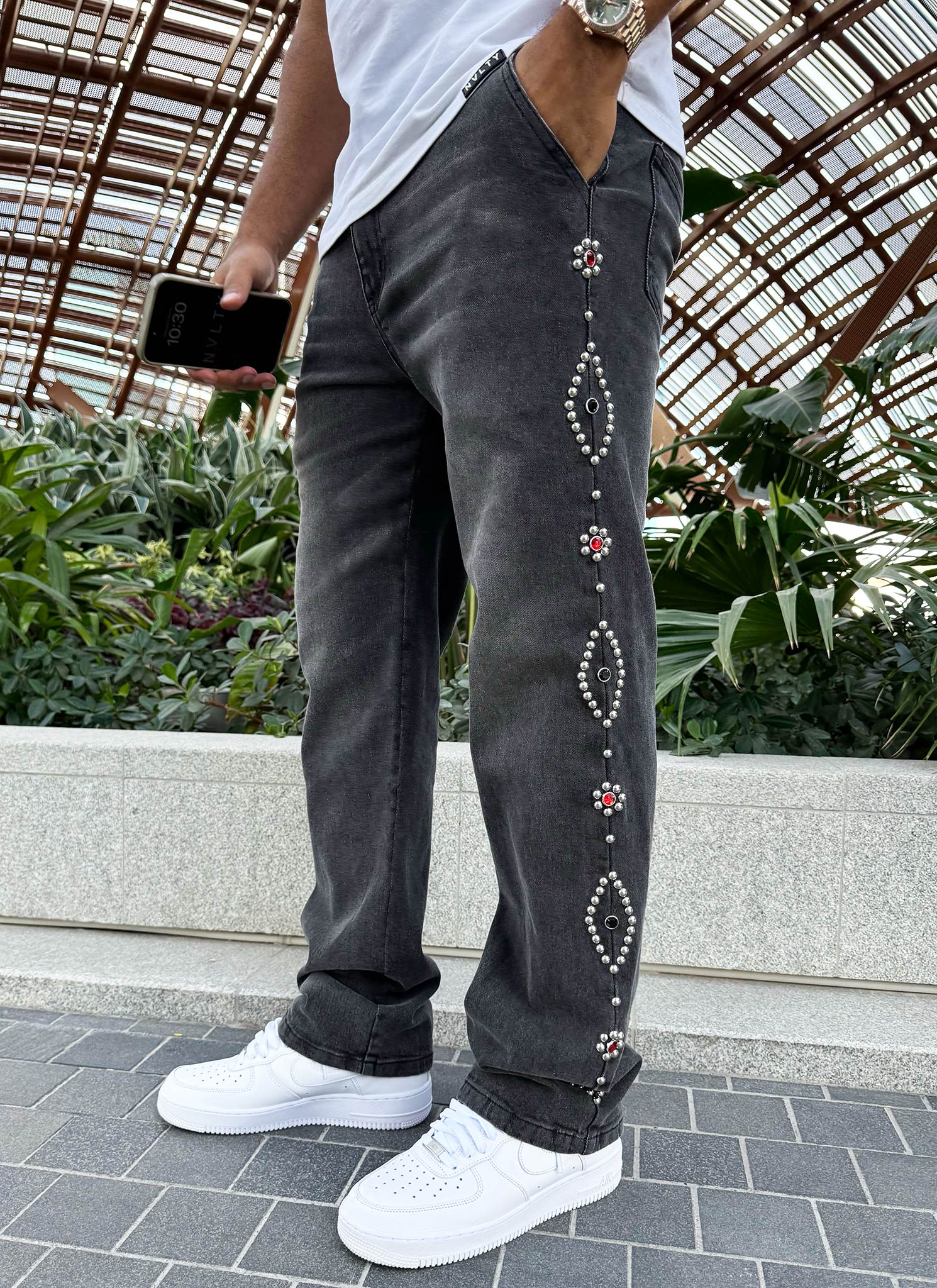 Vintage Studded Jeans - Grey - Image 10