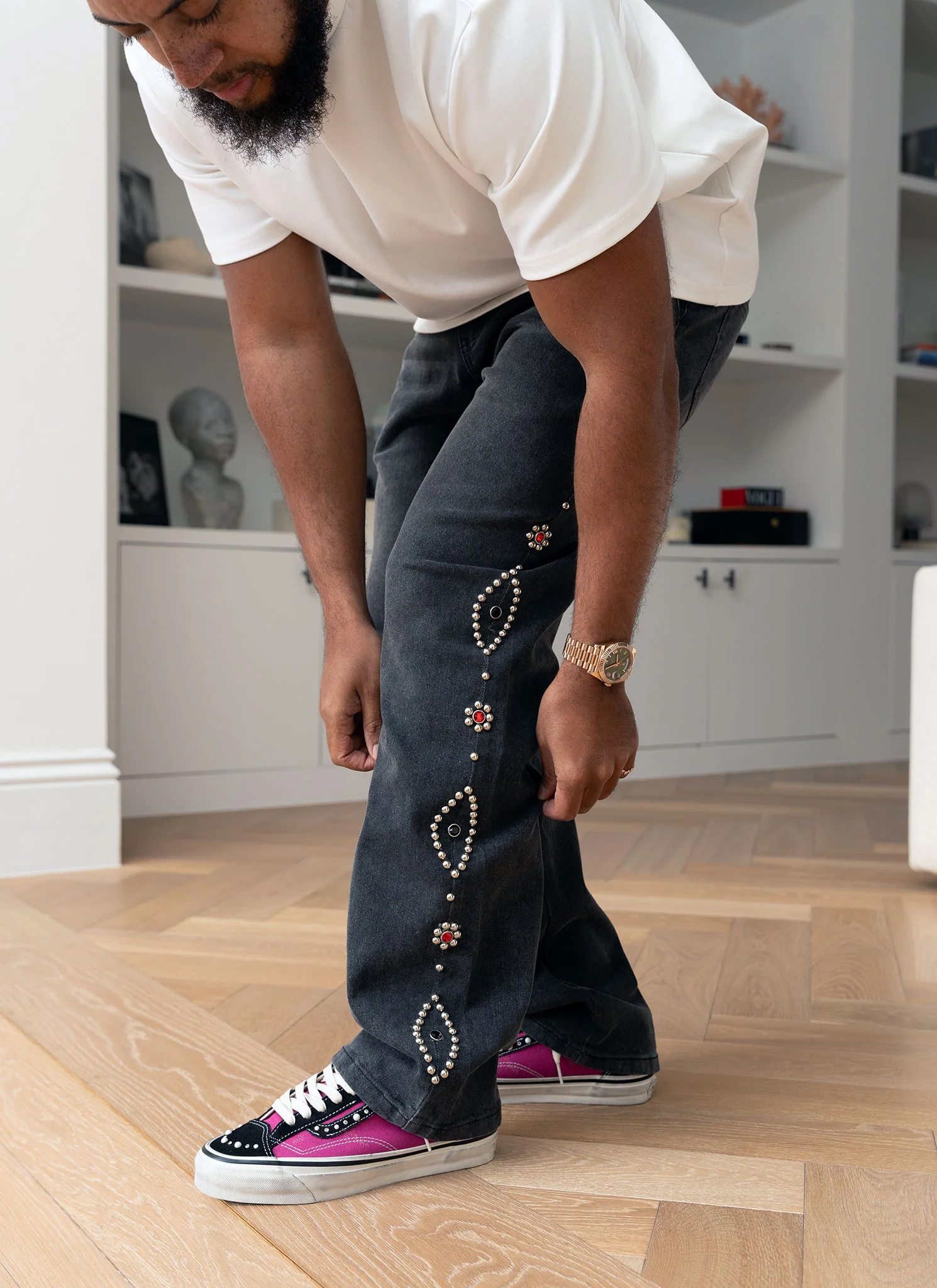 Vintage Studded Jeans - Grey - Image 11