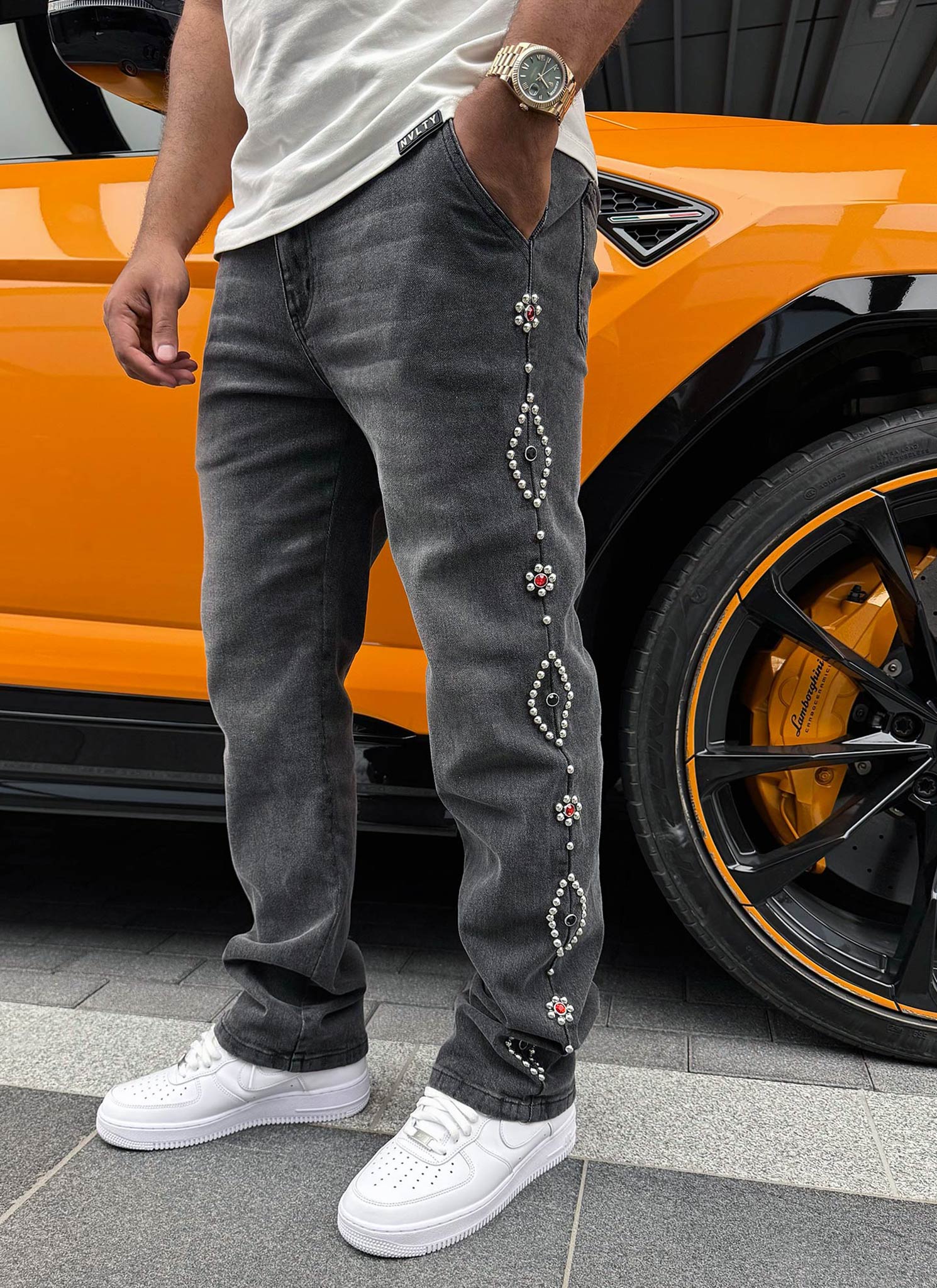 Vintage Studded Jeans - Grey - Image 14